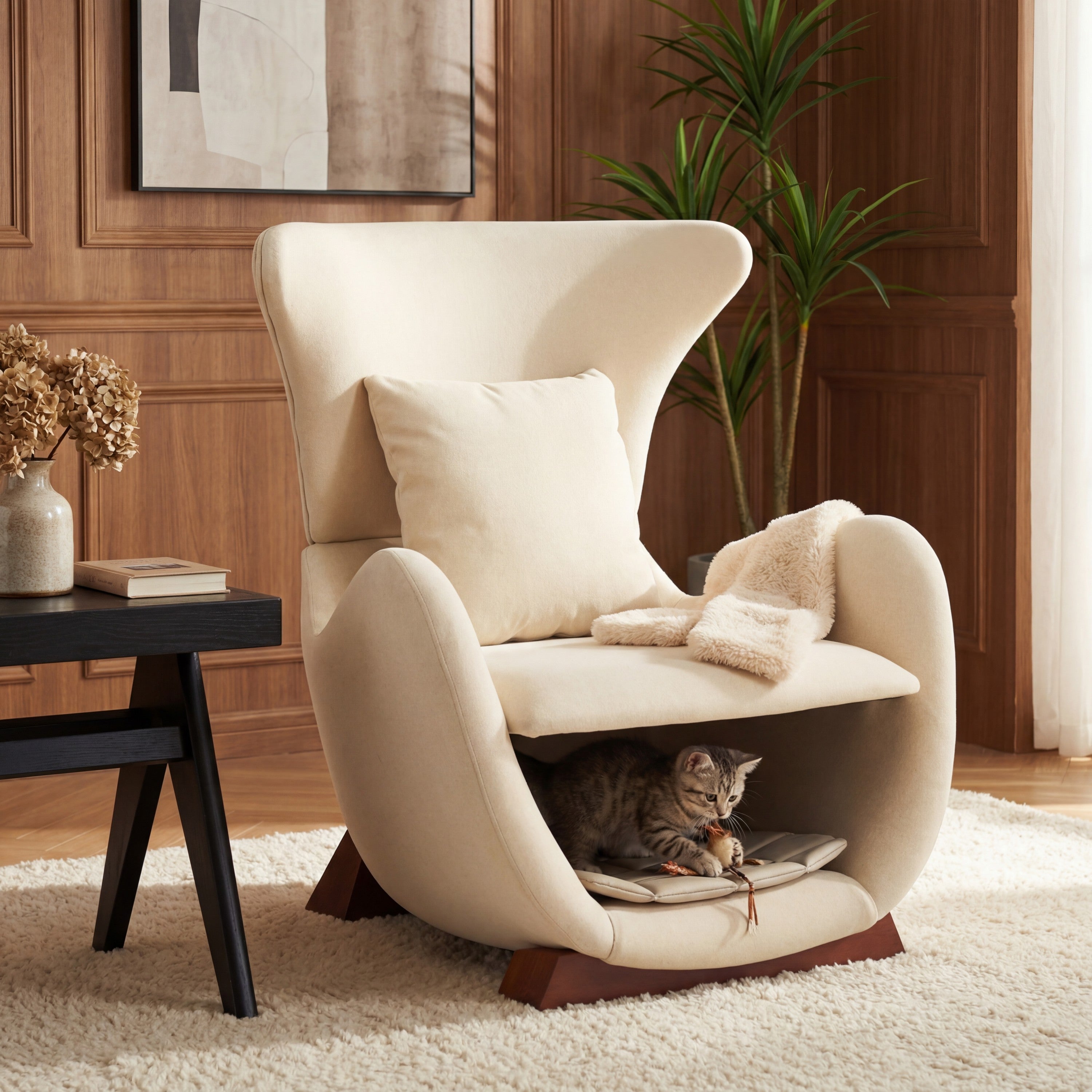 Modern Brown Polyester Accent Chair with Pet/Storage Space
