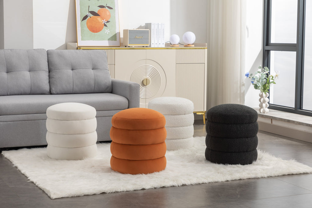 Boucle/Velvet Round Ottoman Footrest Stool