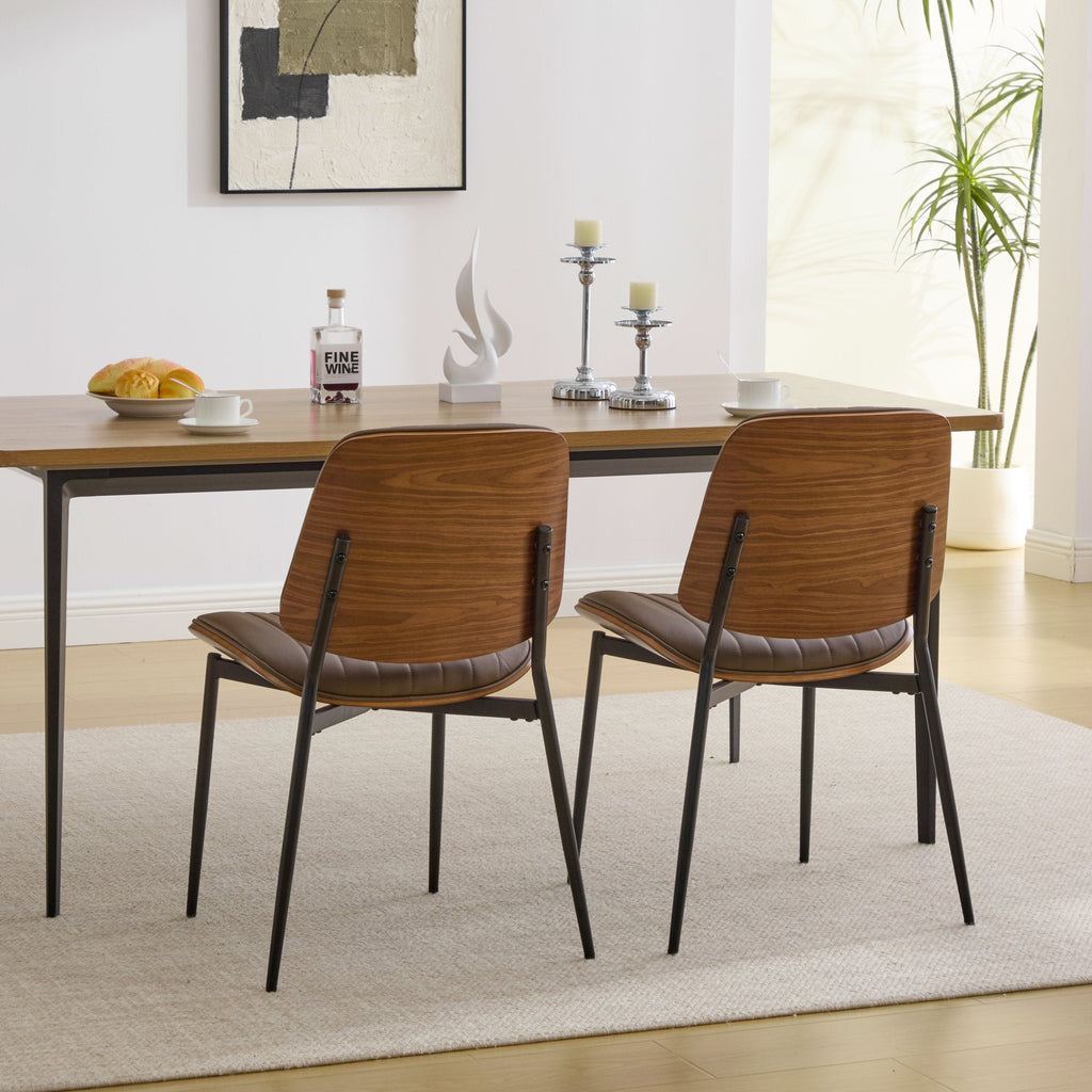 Mid Century Modern Retro Faux Leather Dining Chairs with Walnut Bentwood (Set of 2)