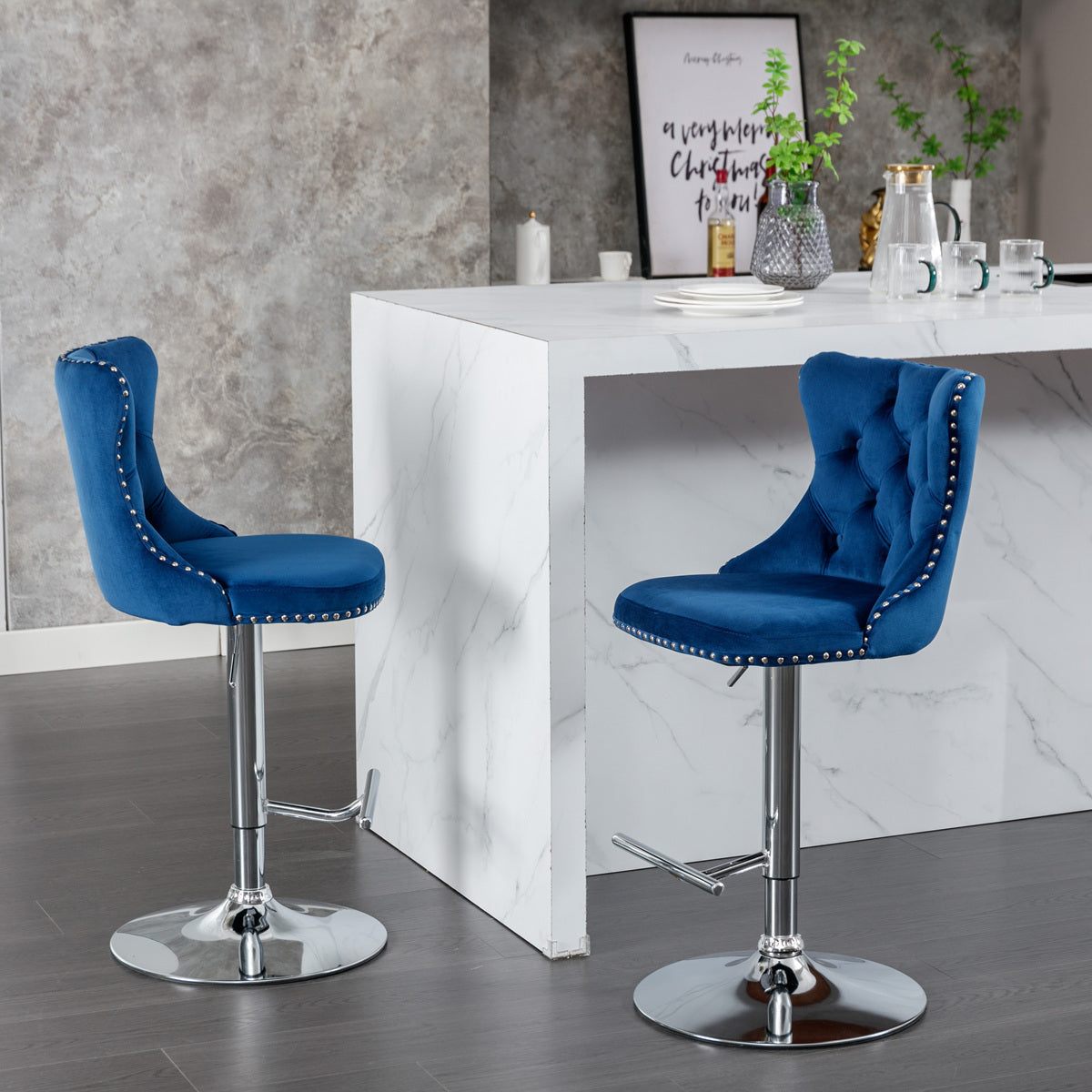 25-33 Inch Modern Velvet Swivel Barstools (Set of 2)