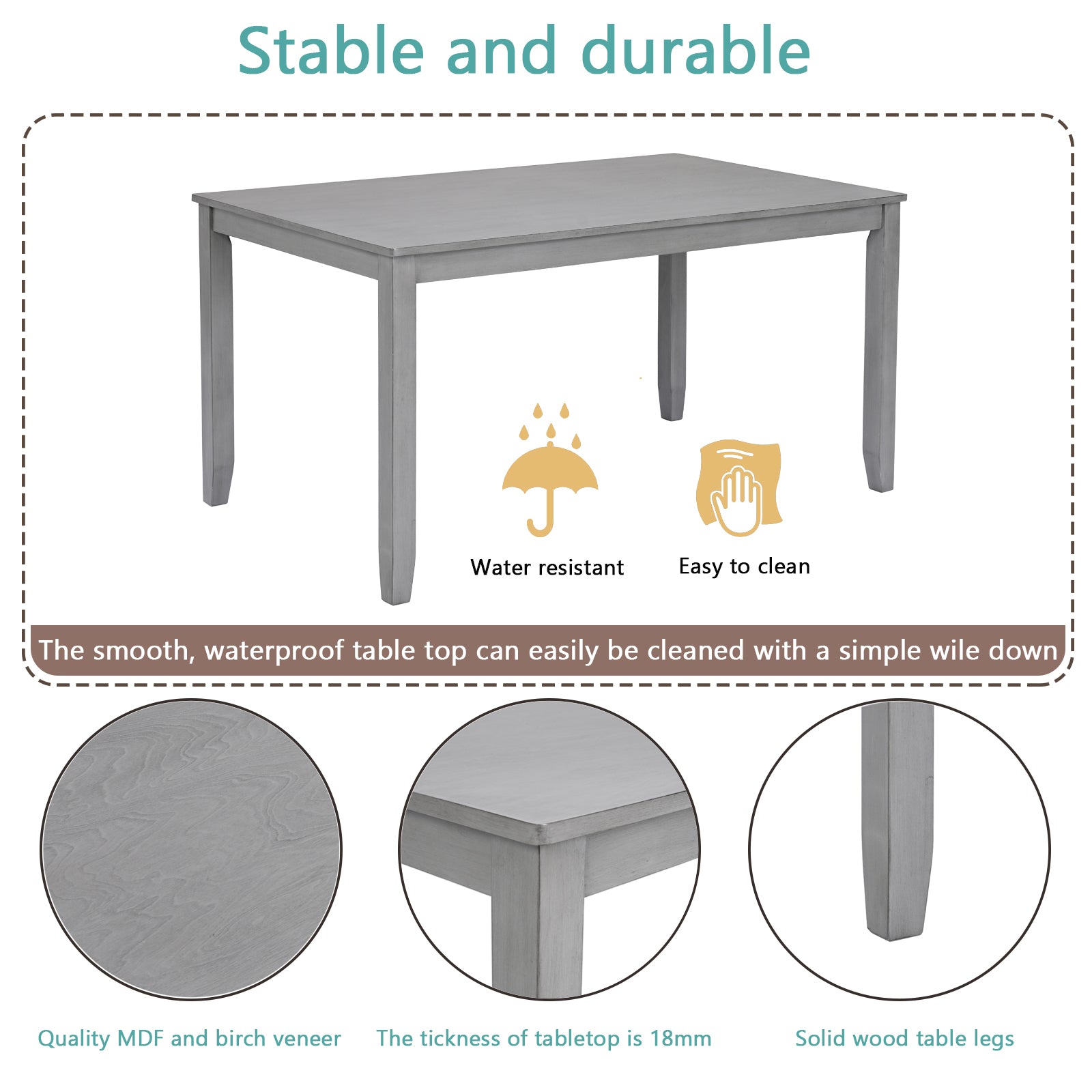 Rectangular Wooden Dining Table (Set for 6)