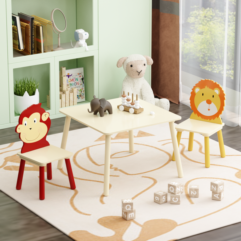 Kids Wooden Table and 2 Chairs Set