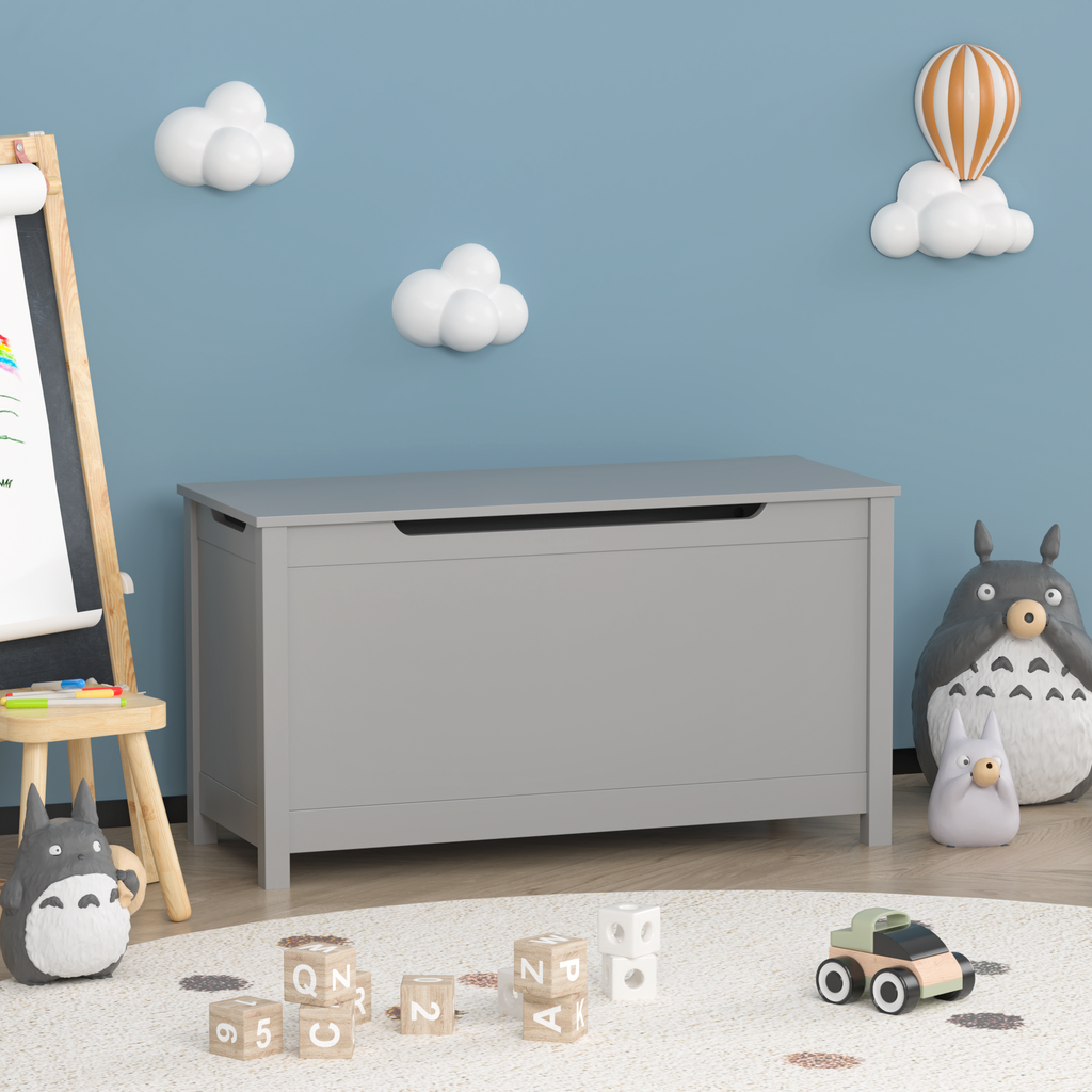 Kids Wooden Toy Box Storage with Safety Hinged Lid for Ages 2+
