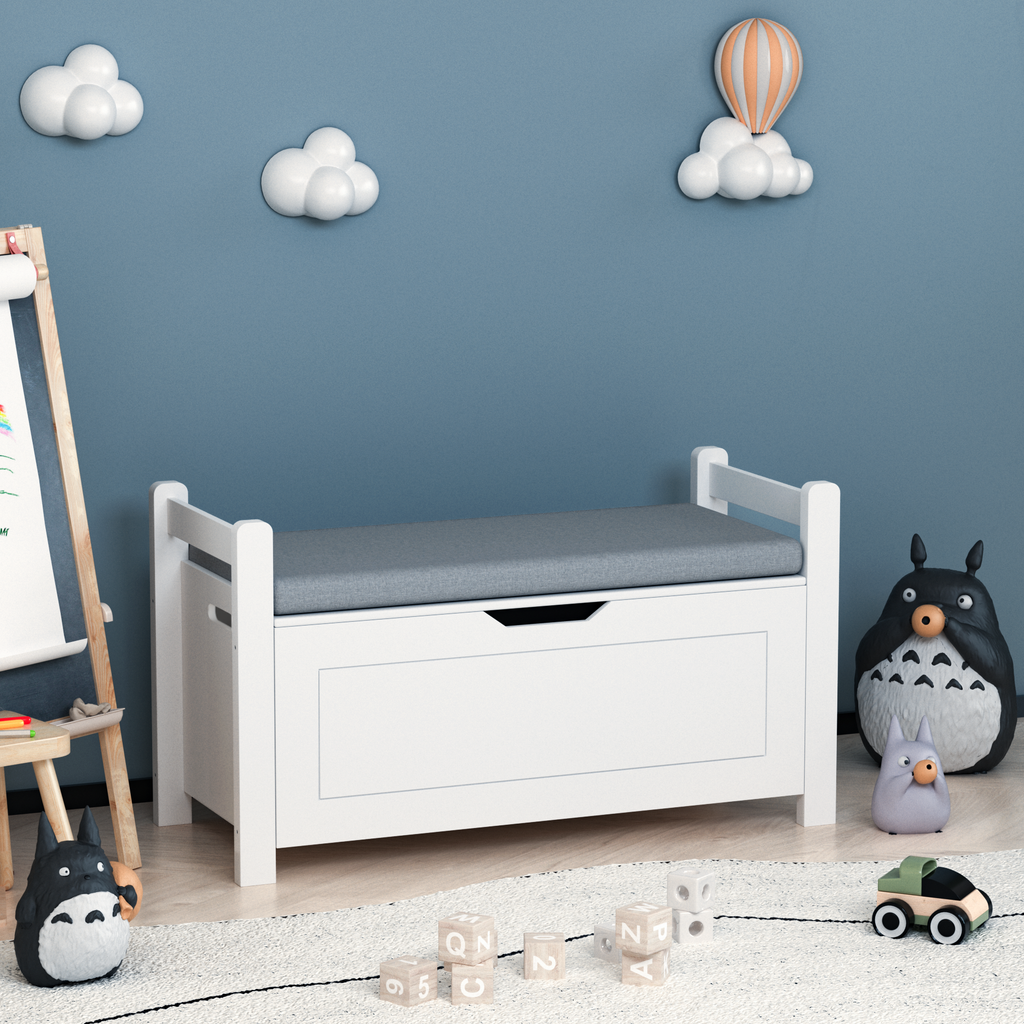 Kids Toy Box Chest Large Storage Cabinet with Cushion Seat