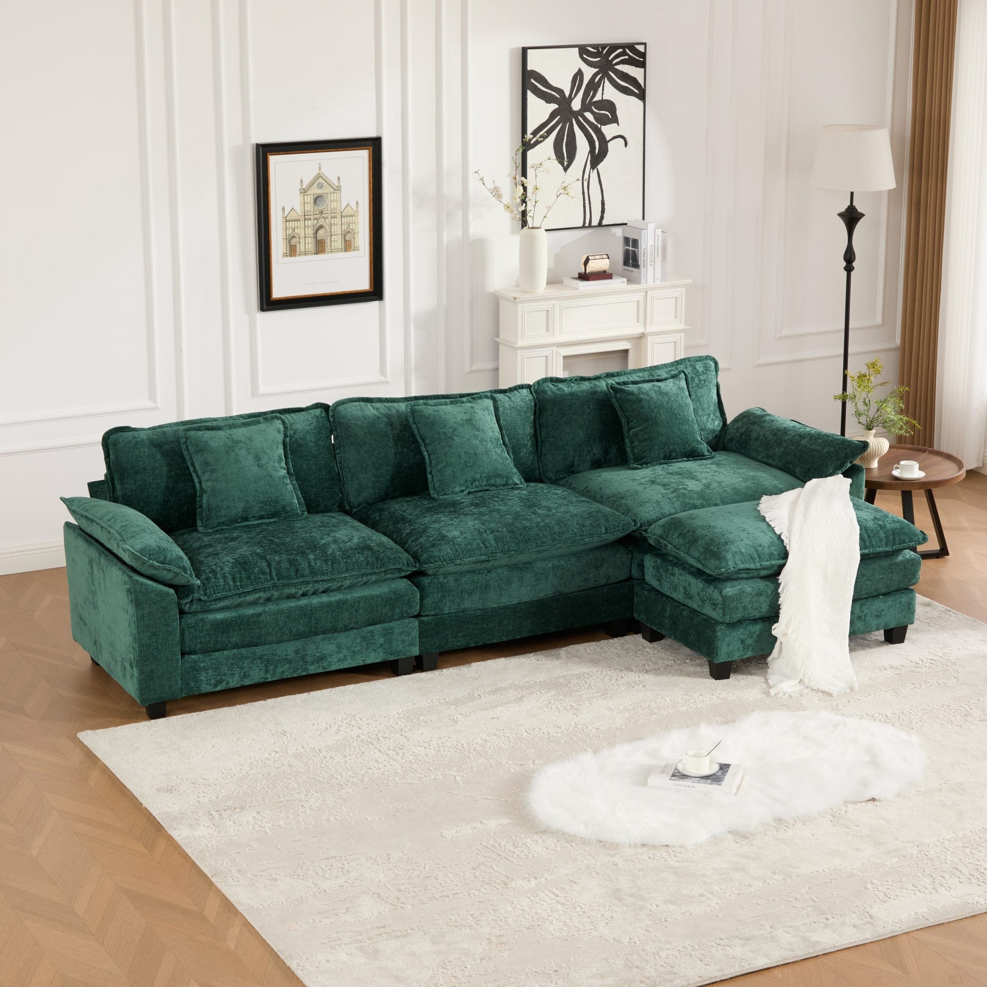 Modern Comfy Upholstered Seat Cushion Sectional Couch (Ottoman is Not Included)