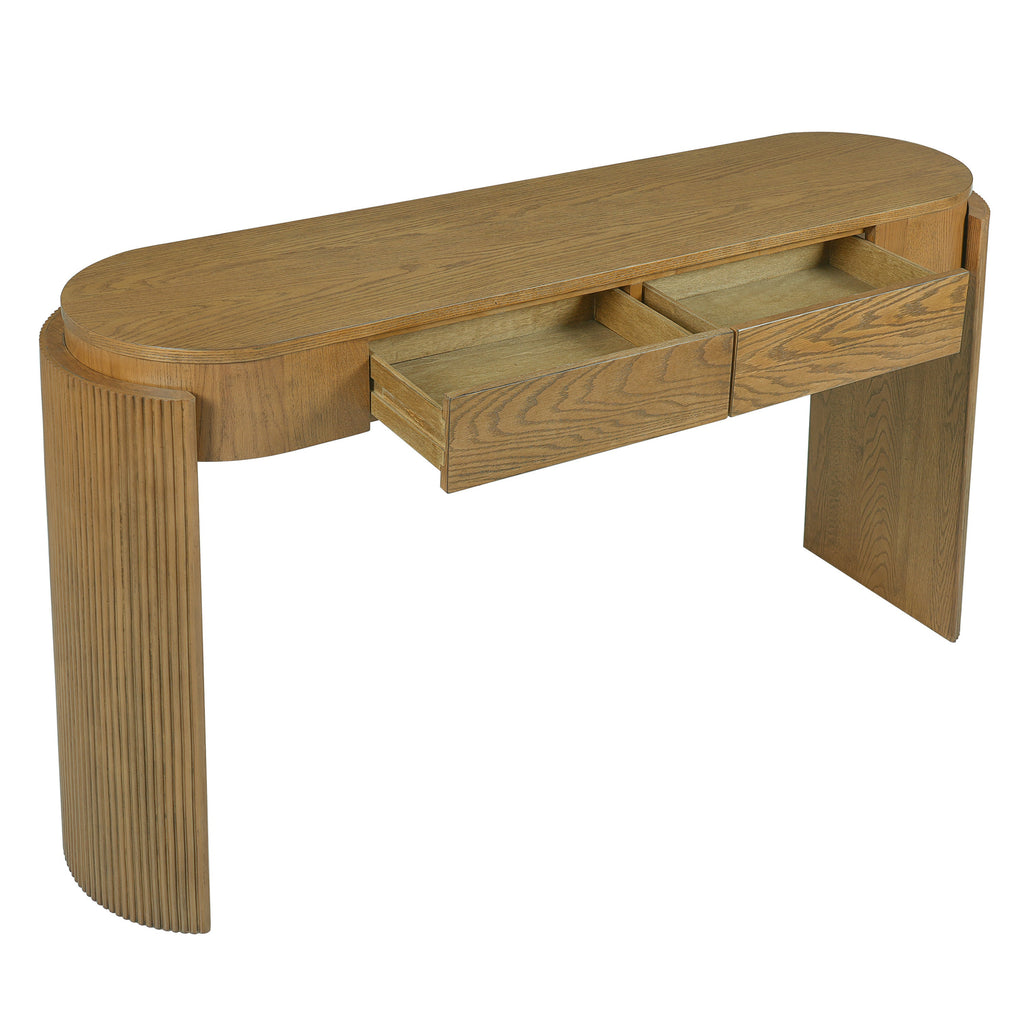Natural Wood Console Table with Fluted Design