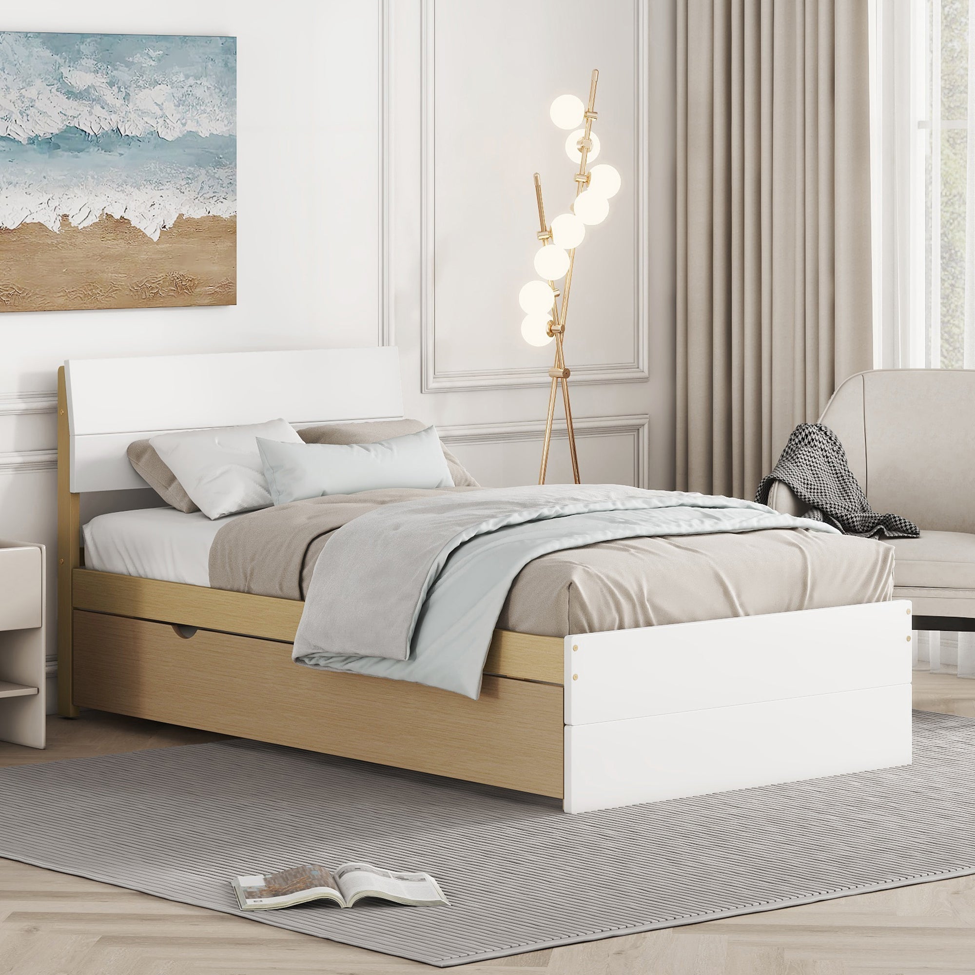 Modern Twin Bed Frame for White High Gloss Headboard and Footboard