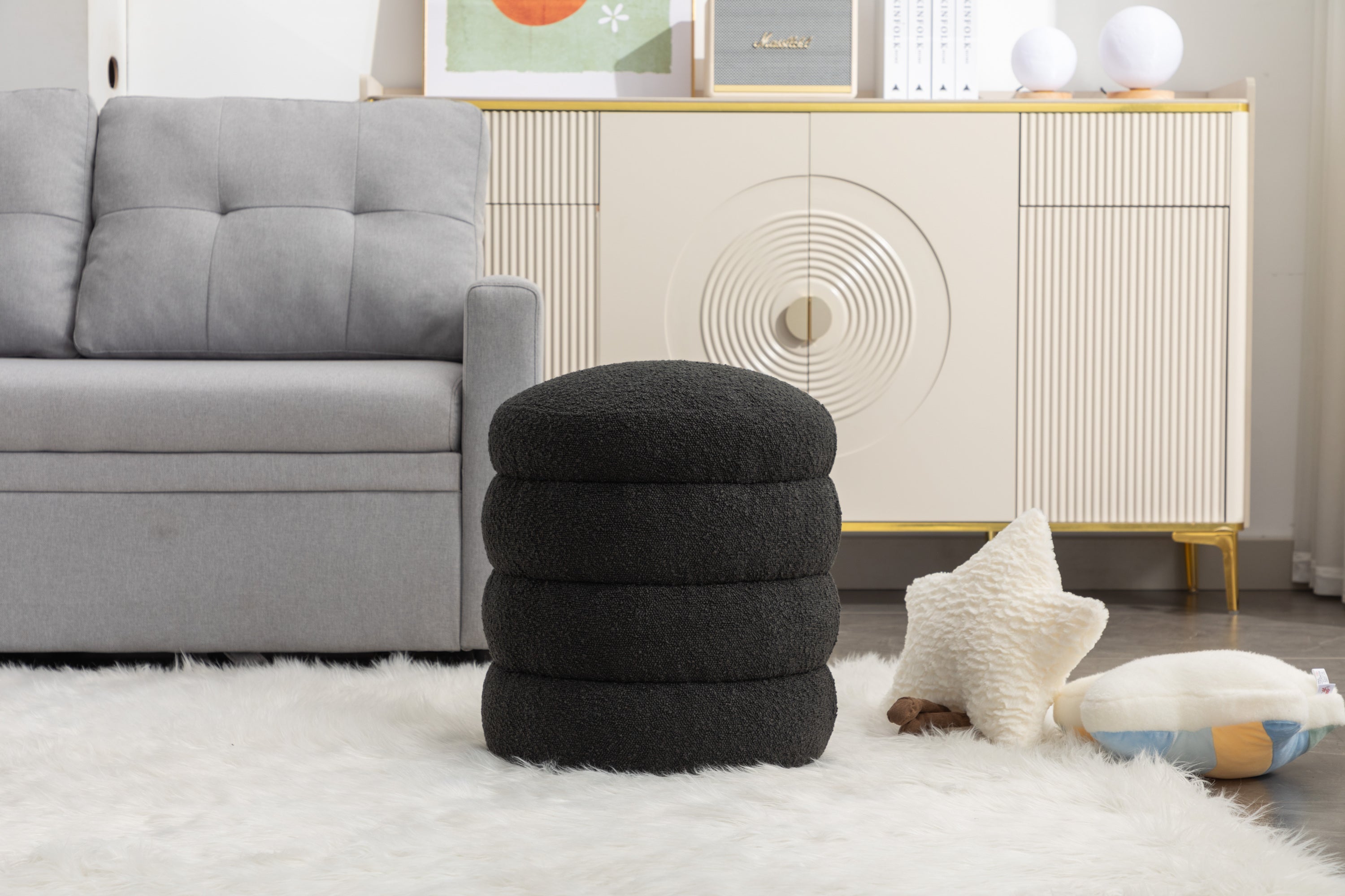 Boucle/Velvet Round Ottoman Footrest Stool