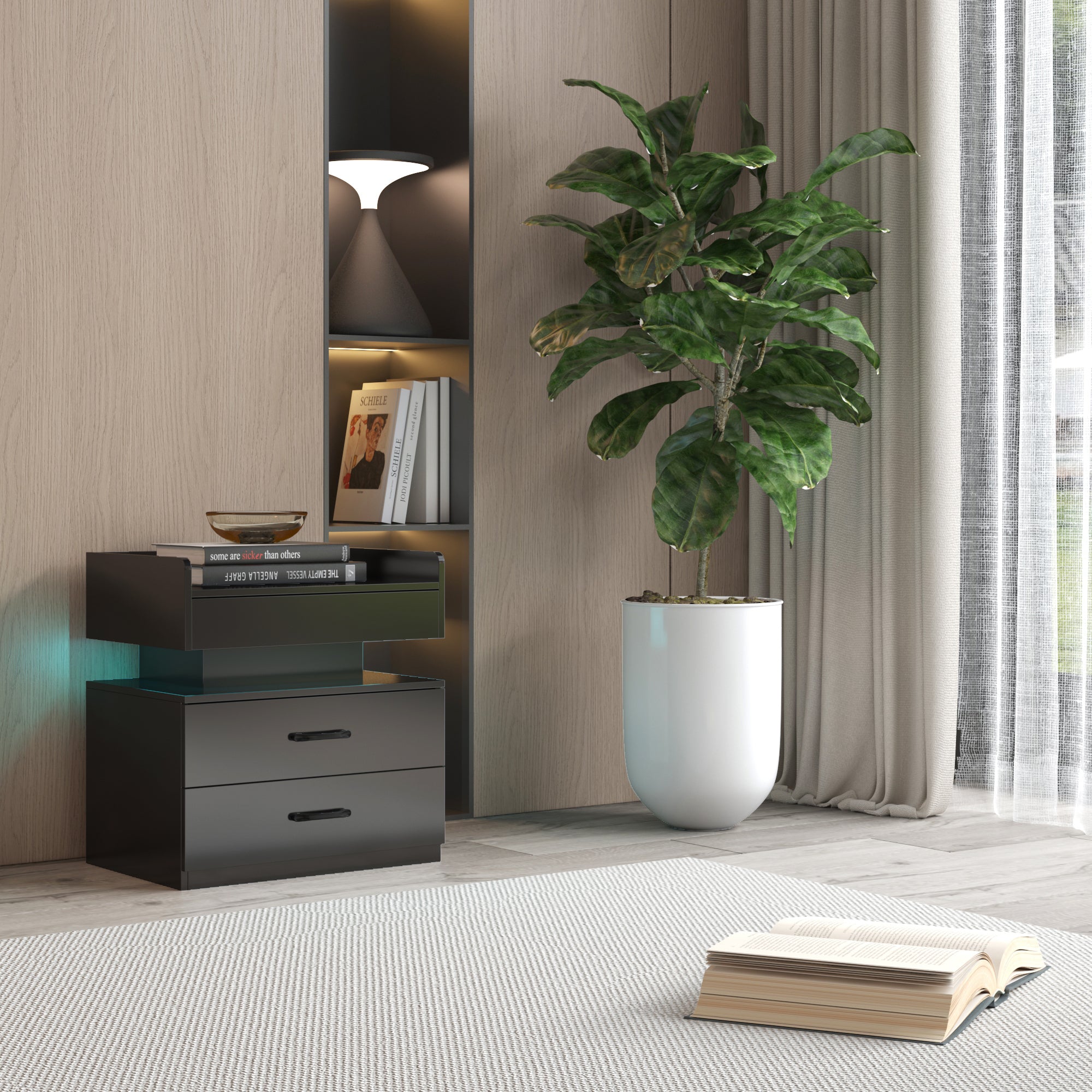 Nightstand with Remote-Controlled LED Strip Light