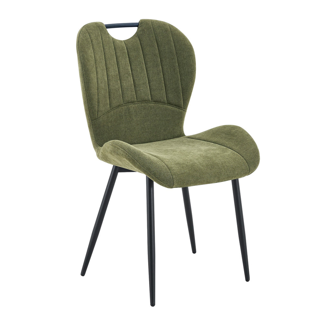 Set of 4 Fabric Dining Chairs Black Metal Frame Wide Cushioned Comfortable