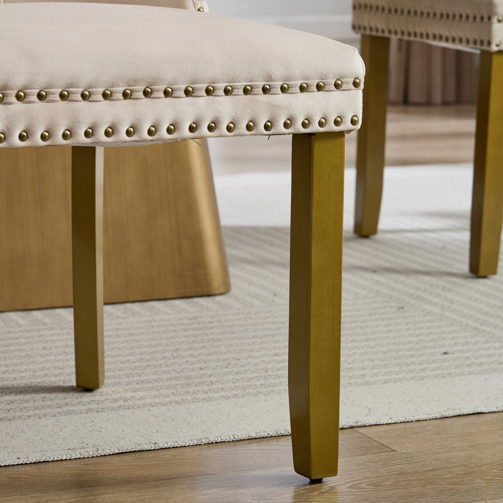 Mid-Century Velvet Dining Chairs with Lion Head Pull Ring (Set of 2)