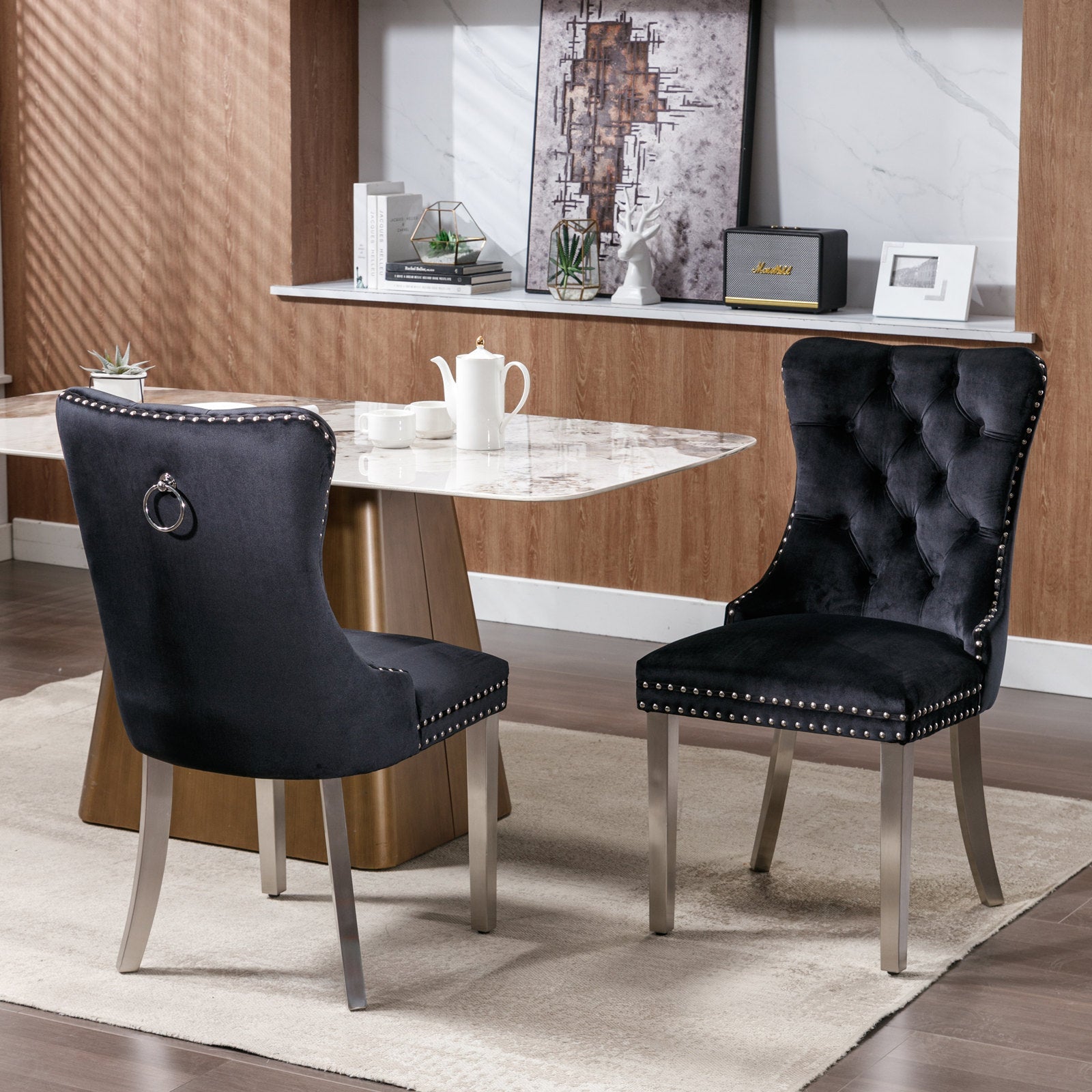 Modern High-end Tufted Solid Wood Velvet Dining Chairs (Set of 2)