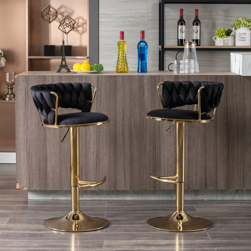 Swivel Height Adjustable Velvet Bar Stools with Golden Leg (Set of 2 )