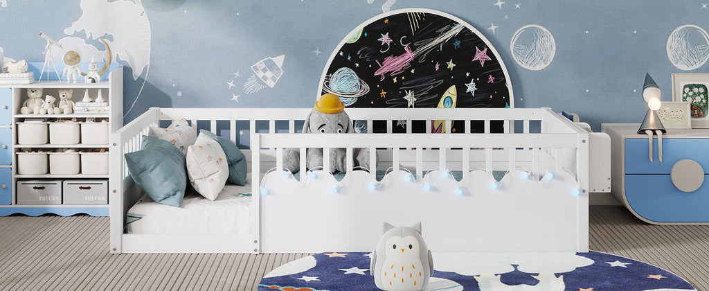 Twin/Full Montessori Floor Kids Bed Frame with High Rails
