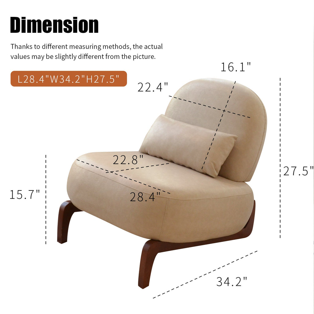 Armless Leather Accent Chair with Solid Wood Legs