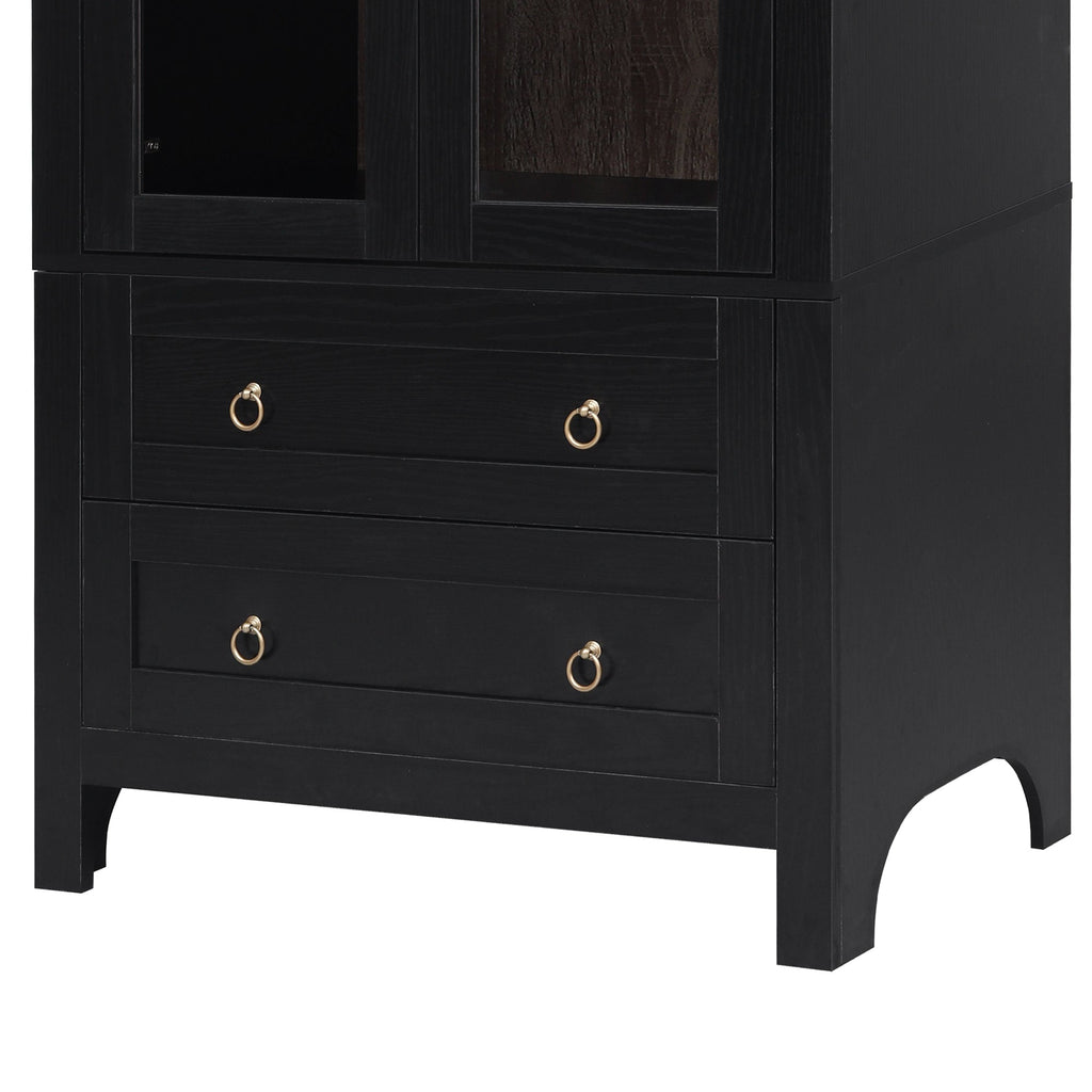 71” Tall Arched Modern Farmhouse Kitchen Pantry Cabinet with 2 Large Drawers