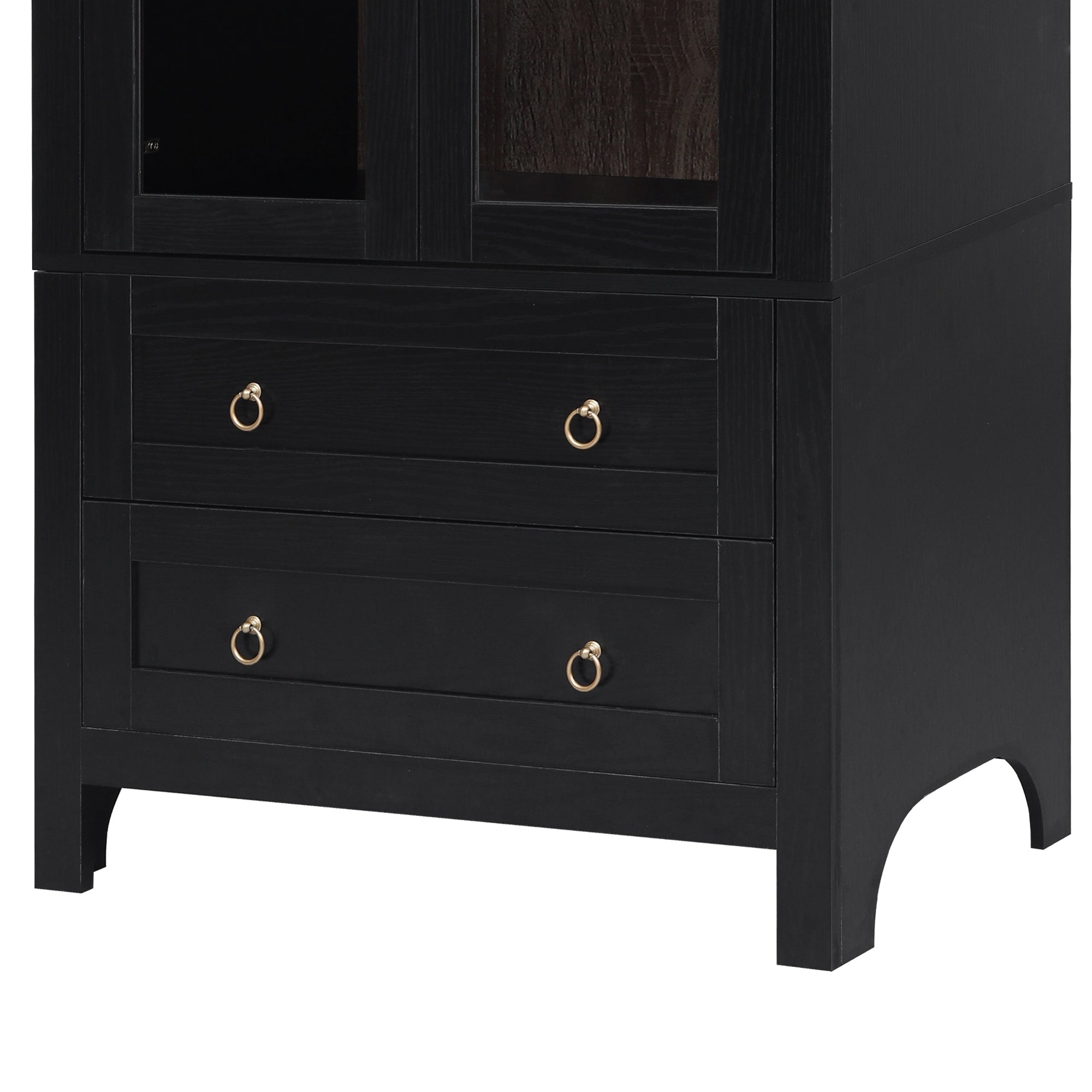 71” Tall Arched Modern Farmhouse Kitchen Pantry Cabinet with 2 Large Drawers