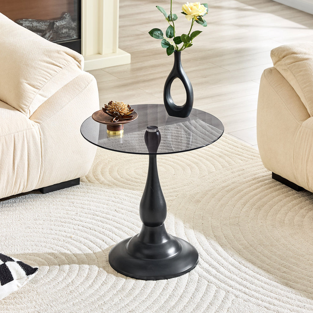 20" Small Luxury Metal Round Side Table with a Glass Top