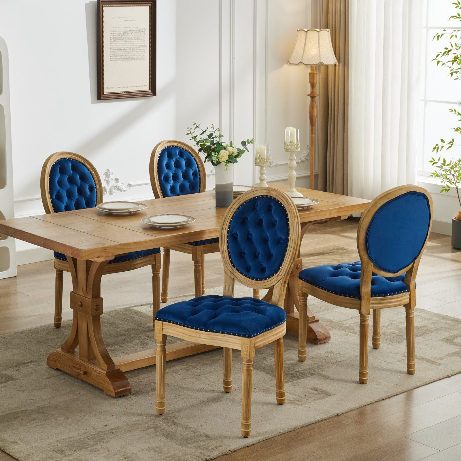 French Style Solid Wood Frame Velvet Dining Chairs (Set of 2)