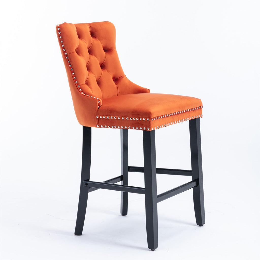Contemporary Velvet Upholstered Barstools with Button Tufted Decoration (Set of 2)