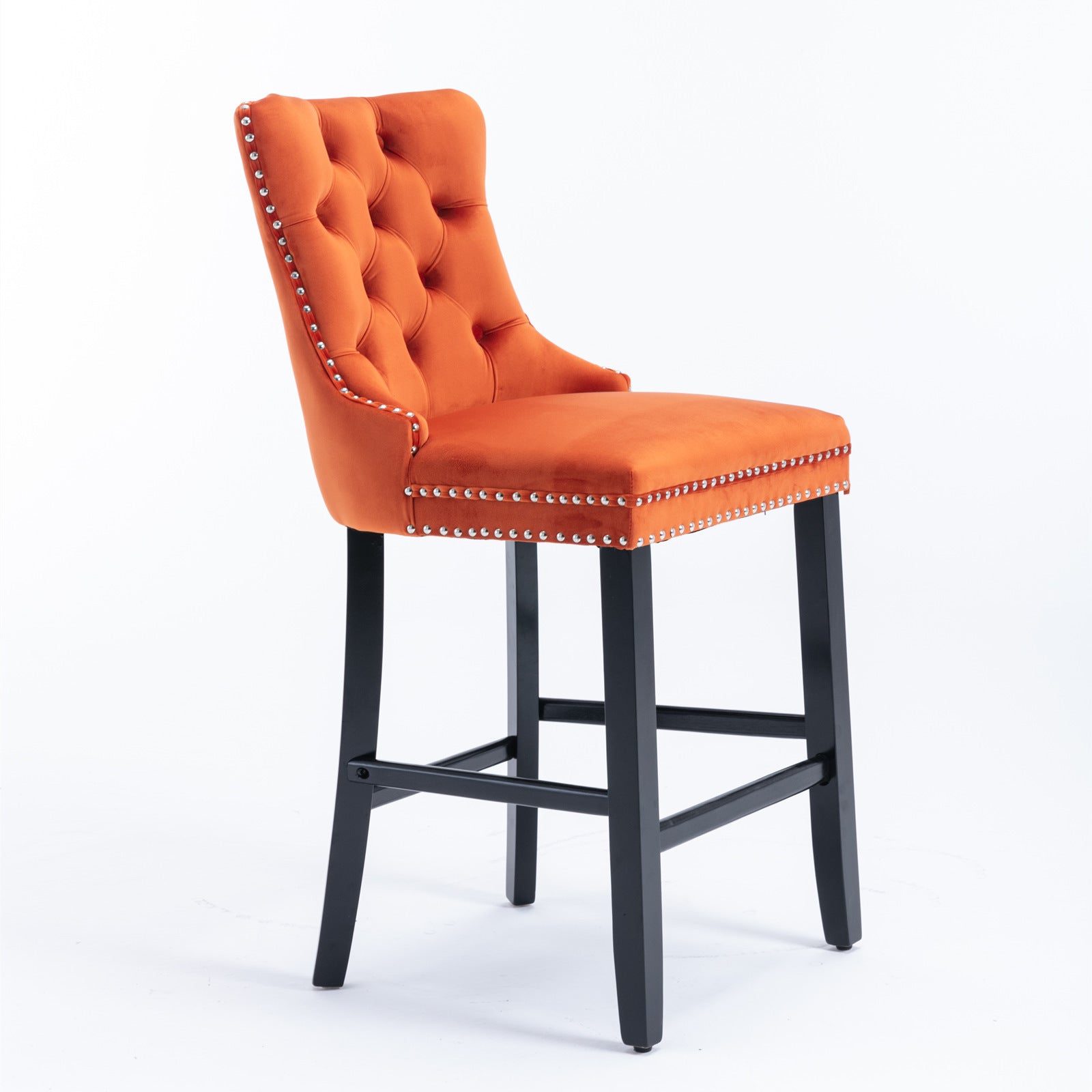 Contemporary Velvet Upholstered Barstools with Button Tufted Decoration (Set of 2)
