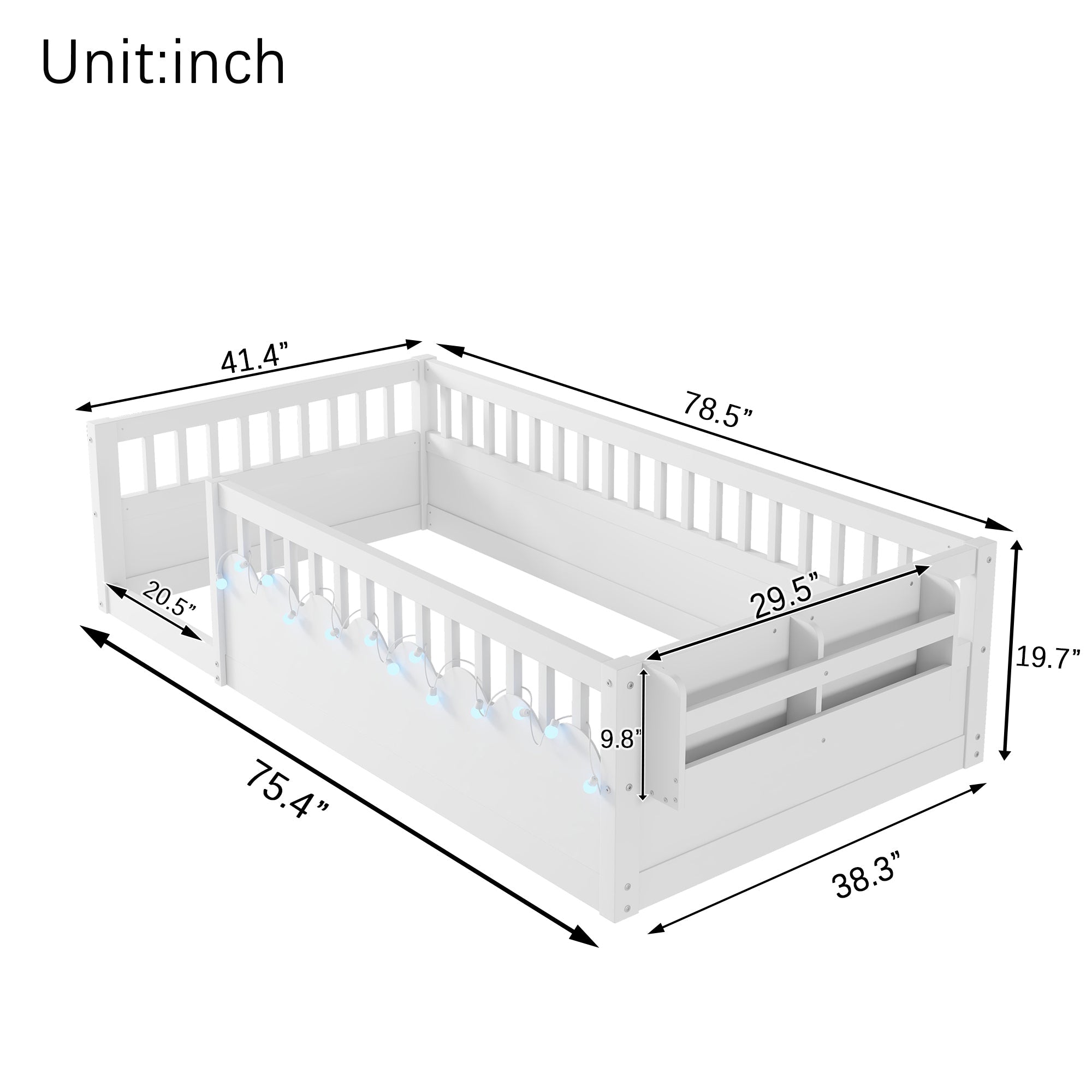 Twin/Full Montessori Floor Kids Bed Frame with High Rails