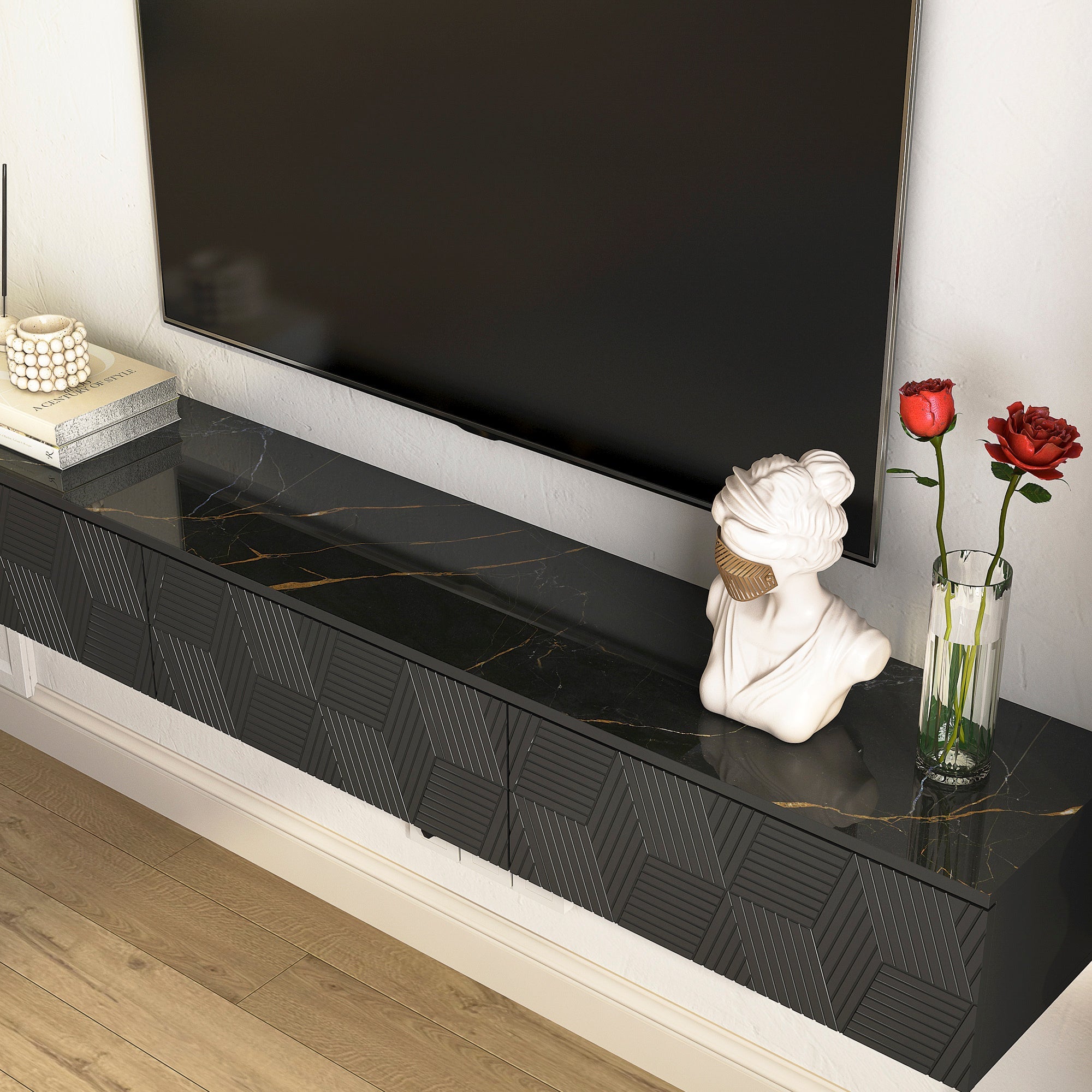 Floating TV Stand Wall Mounted with 16 Color LED