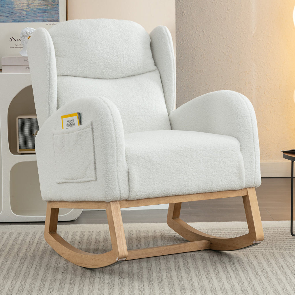Teddy Fabric Rocking Chair with Packet Wood Legs