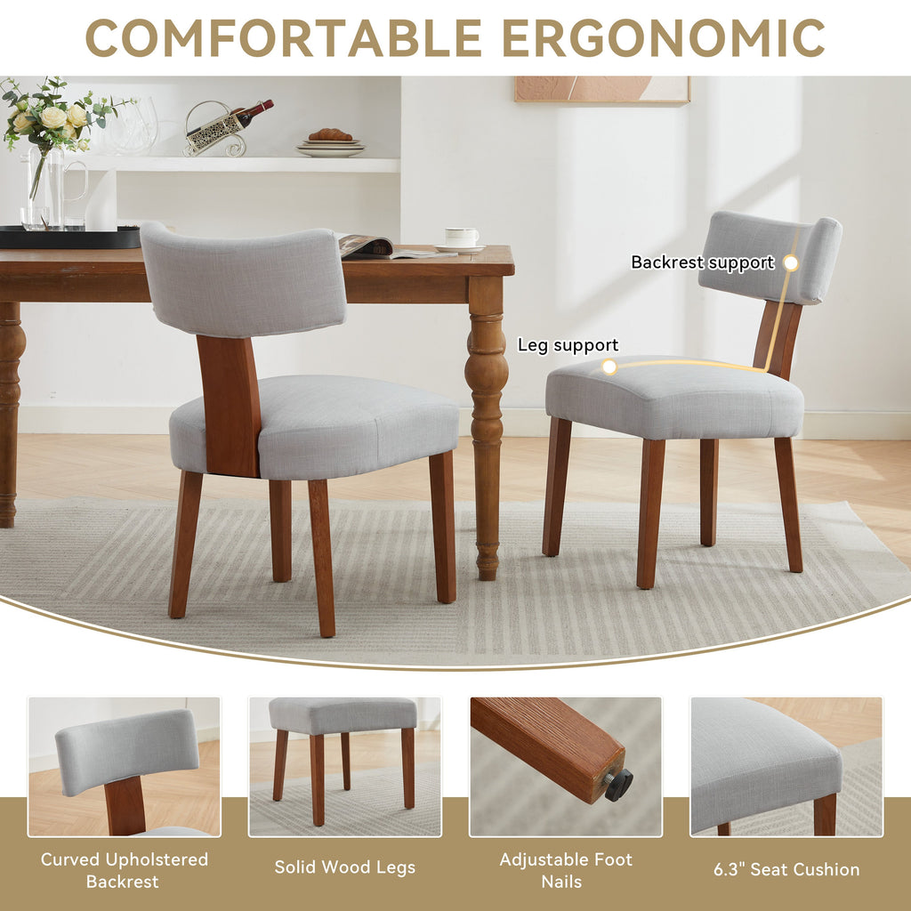 2Pcs  Modern Armless Dining Chairs With Curved Wingback and Solid Wooden Legs
