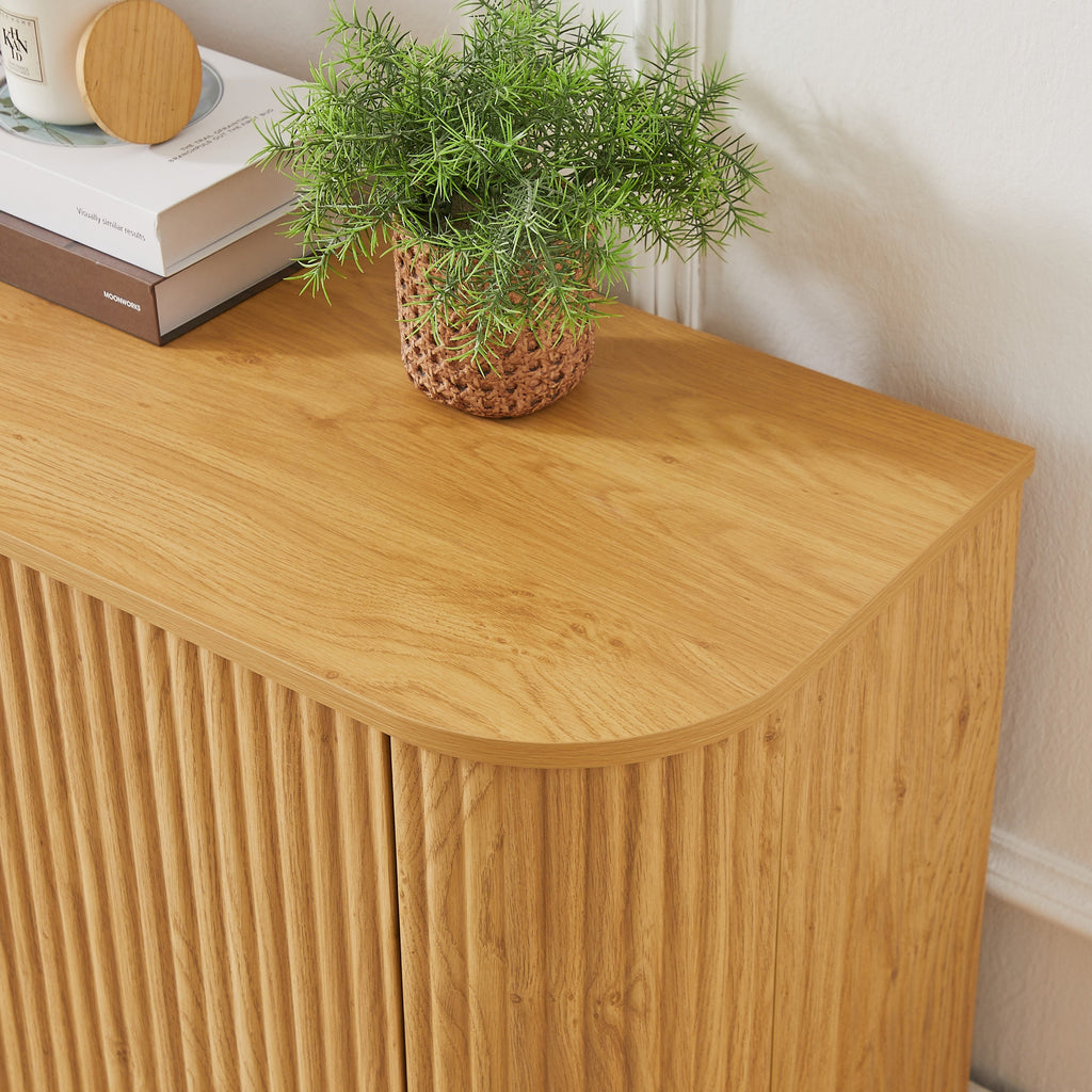 64-Inch Wavy Wooden Vertical Stripe TV Stand Cabinet
