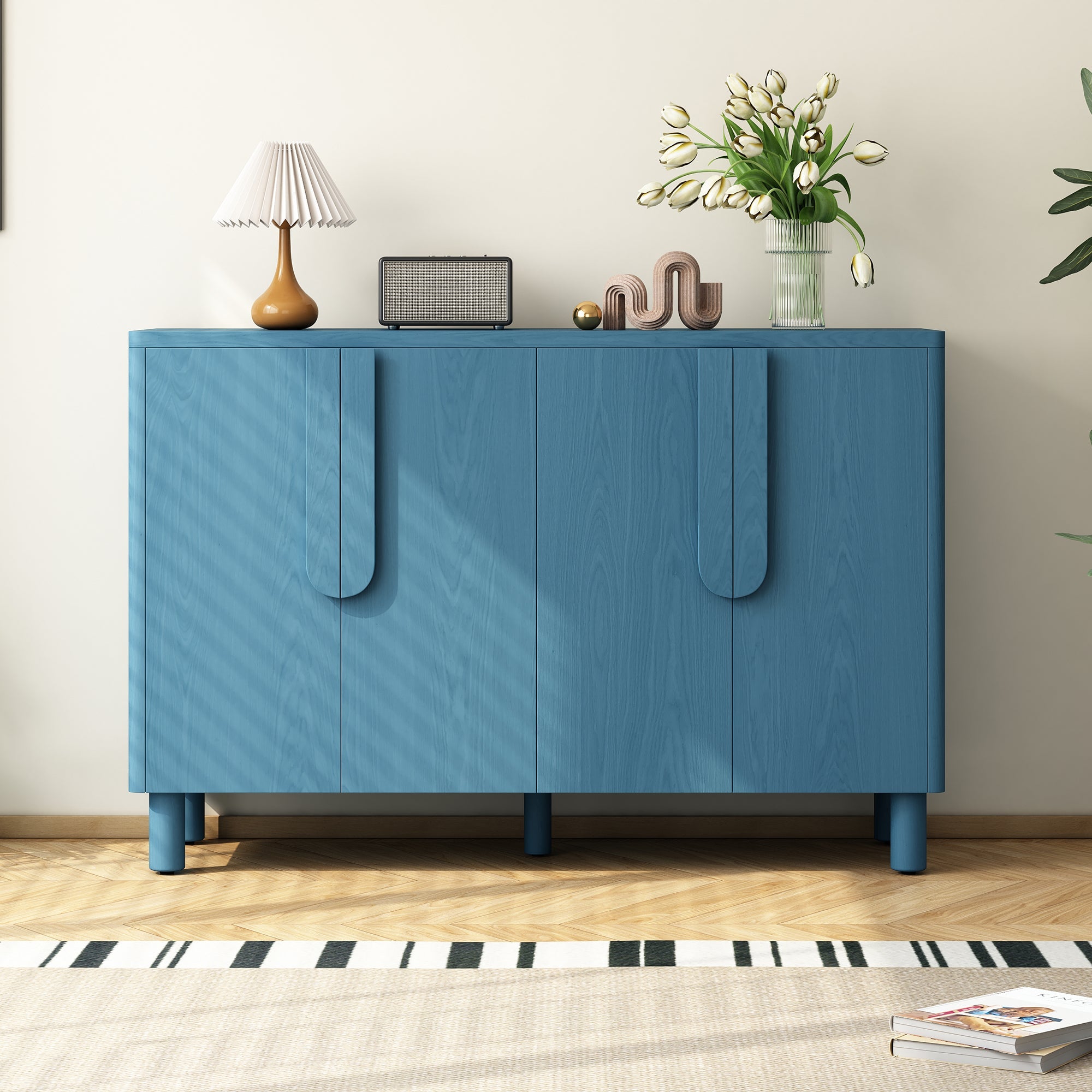 Wood Storage Cabinet with Unique Arc Handles