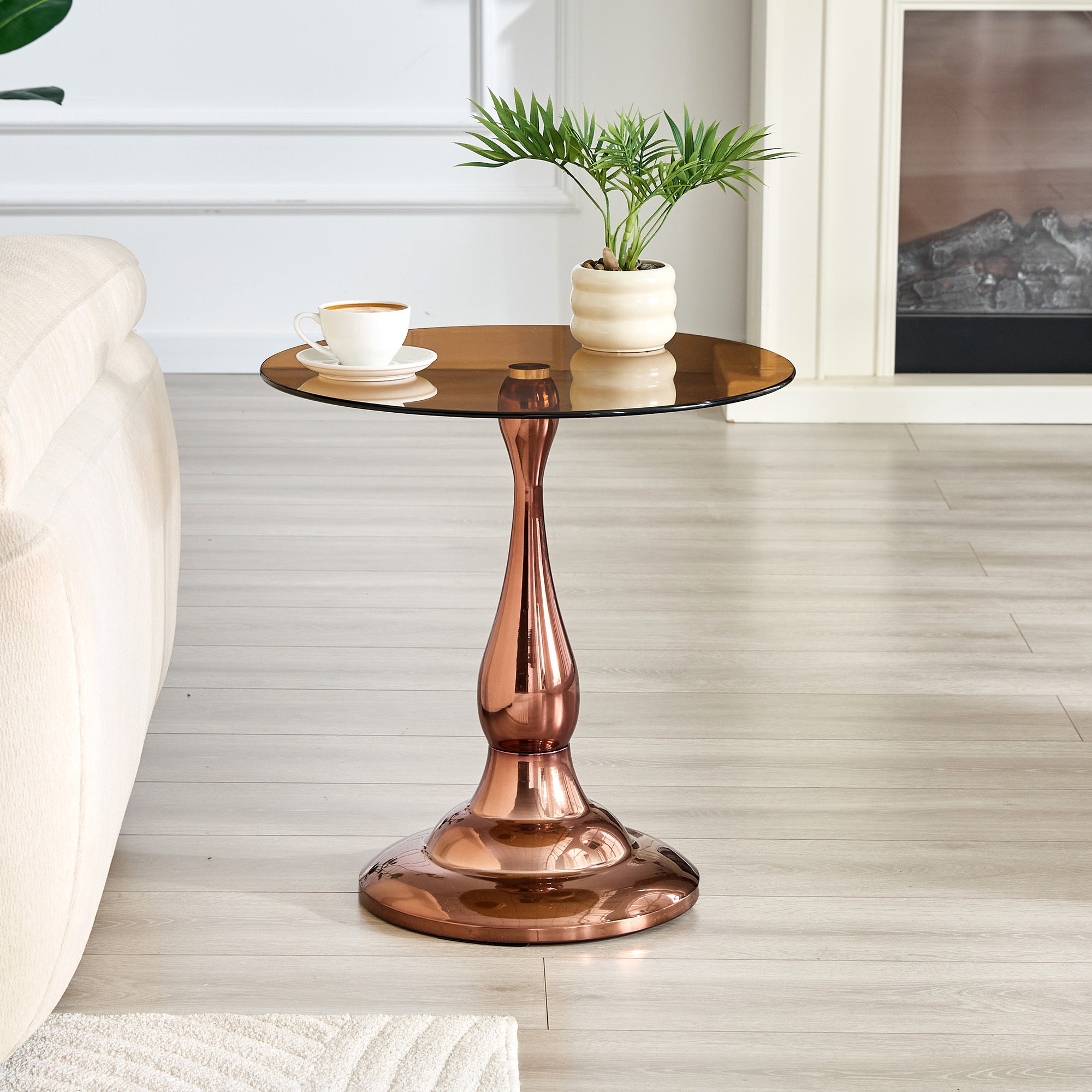 20" Small Luxury Metal Round Side Table with a Glass Top