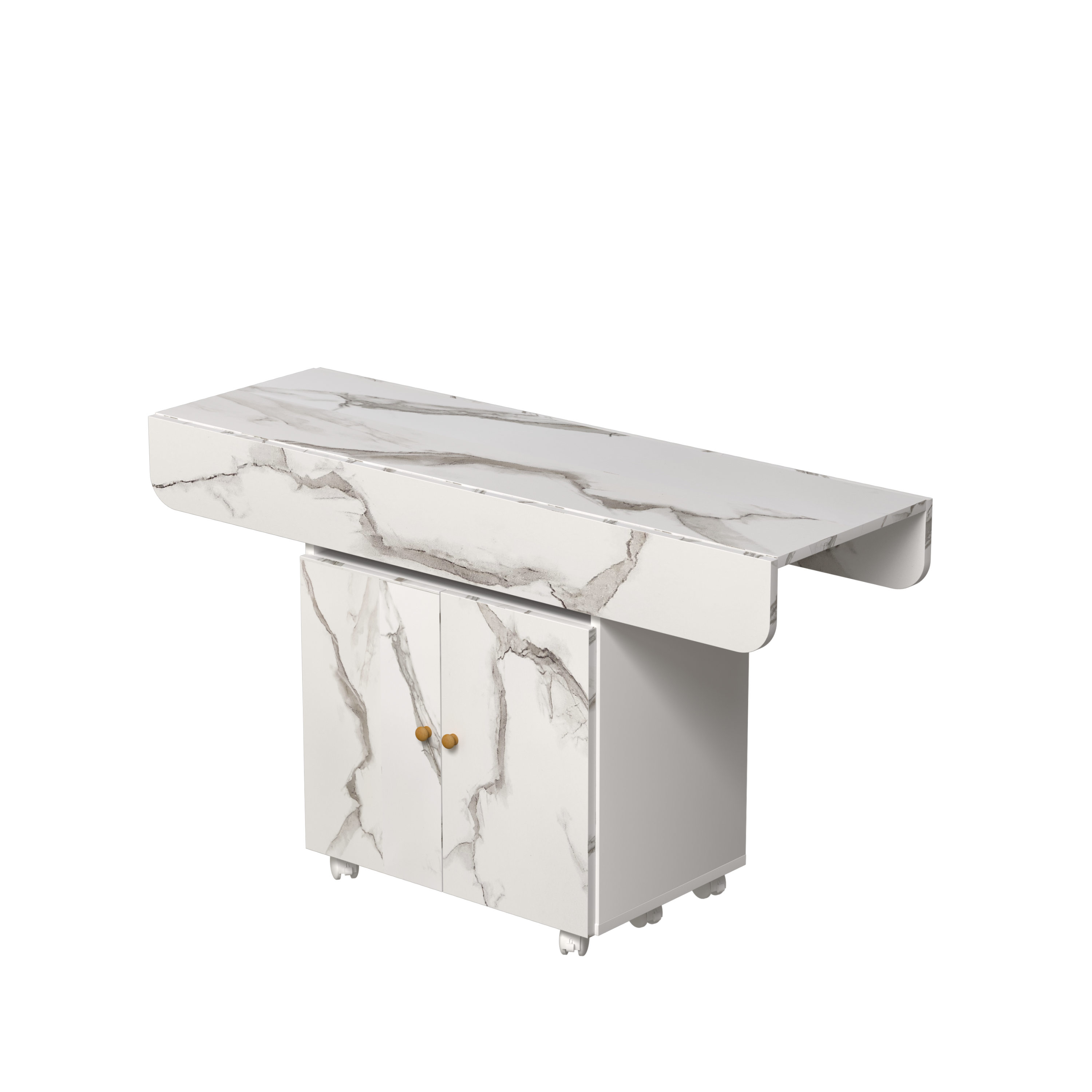 Versatile 47' White Marble MDF Folding Dining Table with Storage Rack and Cabinet