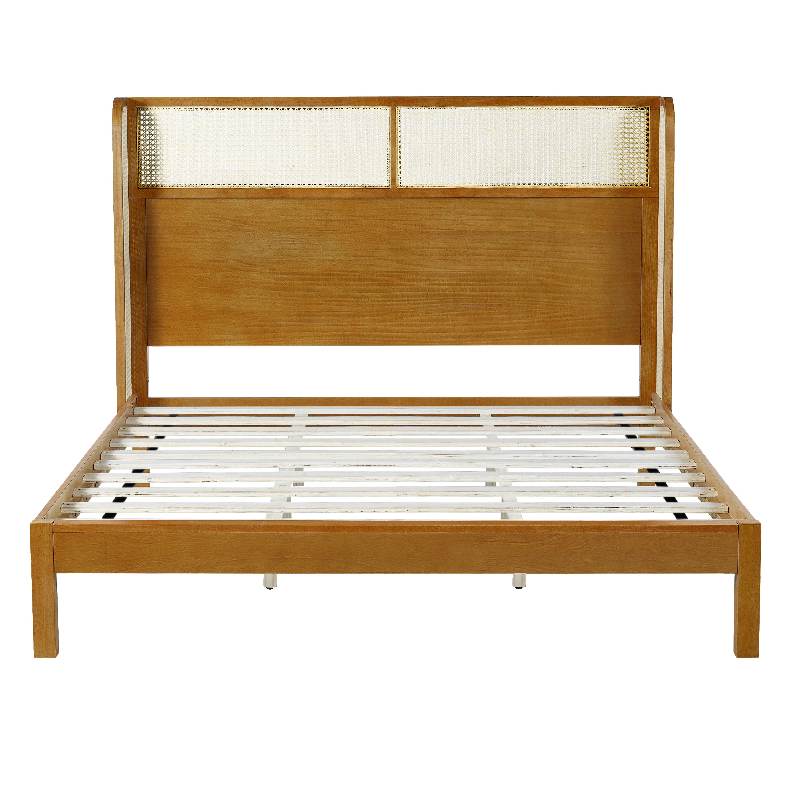 Mid Century Modern Bed With Natural Color Headboard