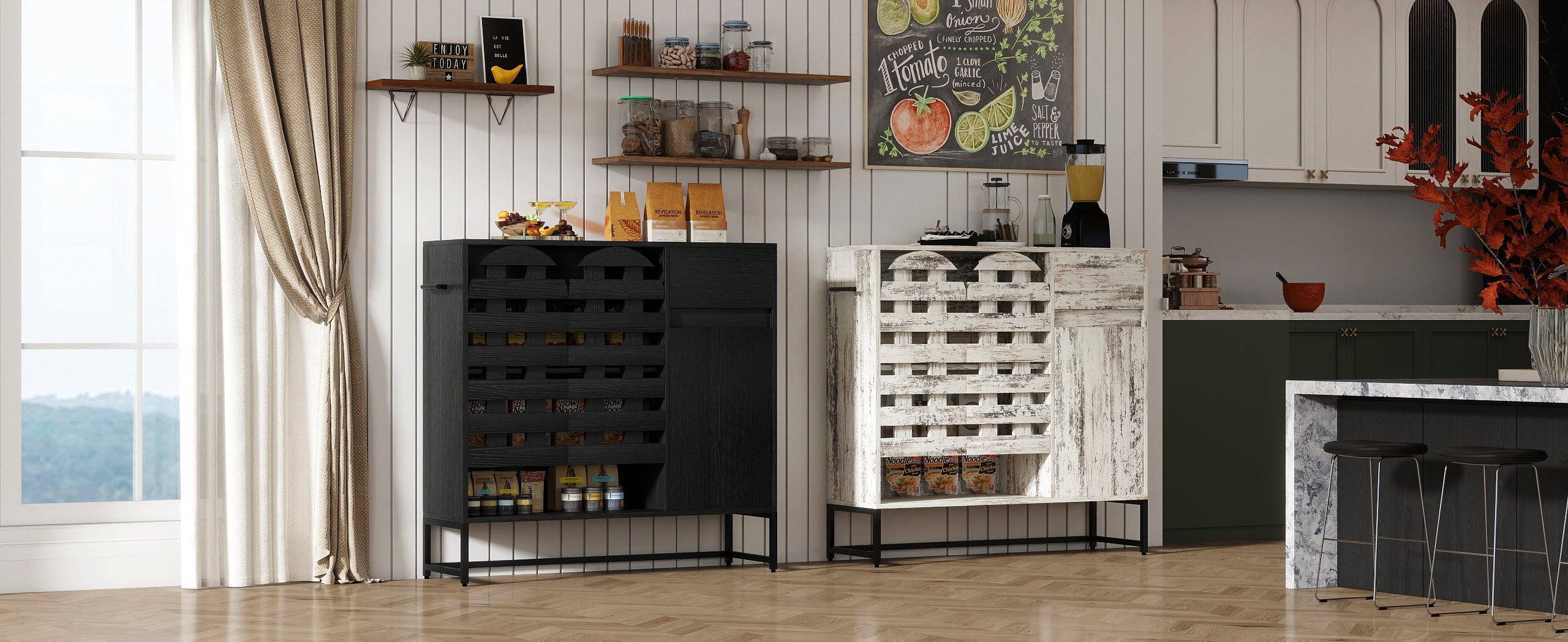 44.49' Black Woven Door Accent Cabinets
