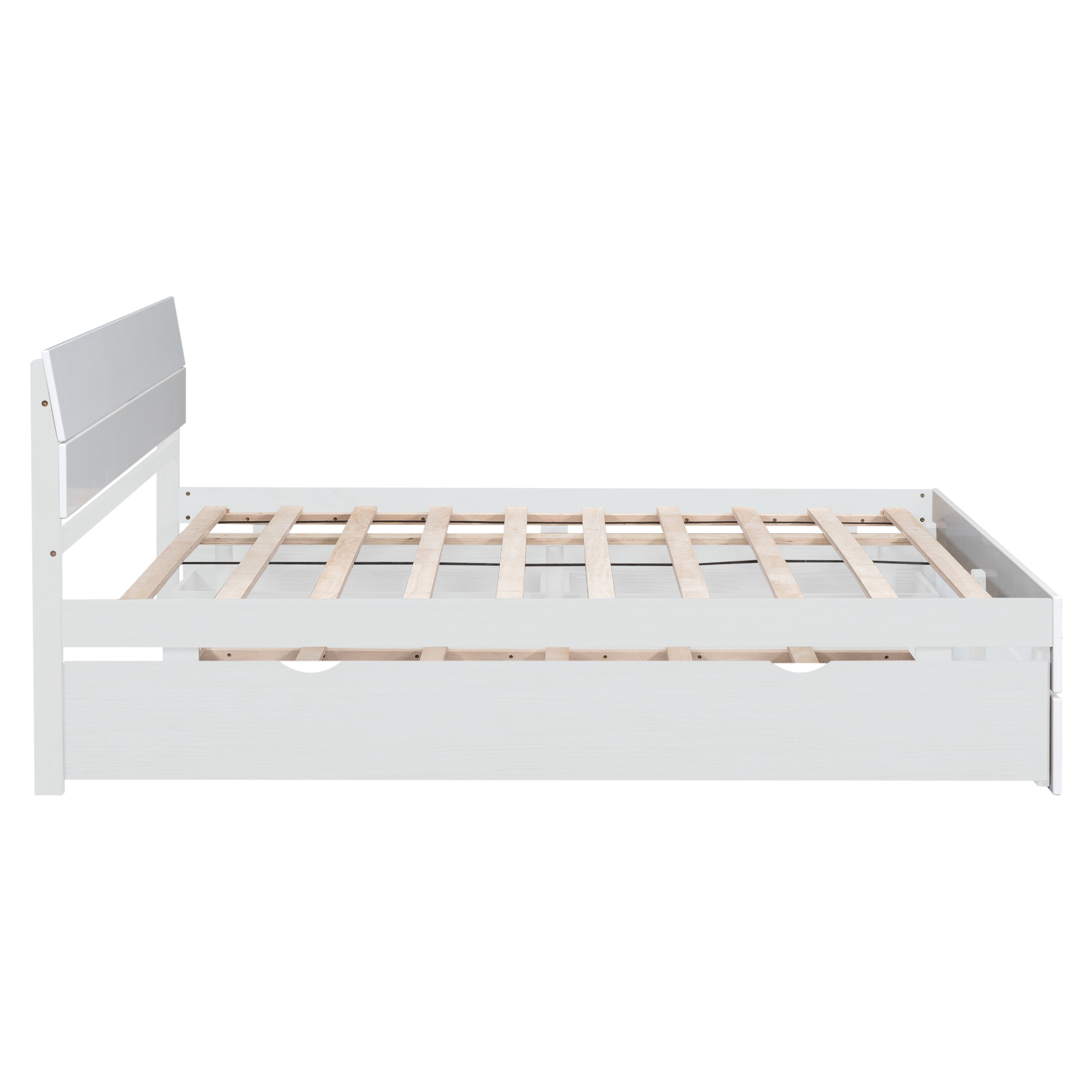 Modern Full Size Bed Frame with Twin Size Trundle and 2 Drawers