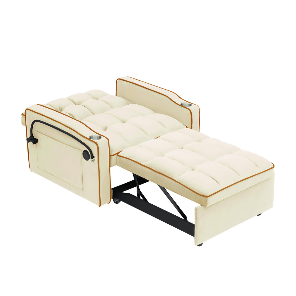 Velvet Foldable Sofa Bed Adjustable Back with USB, Ashtray & Phone Stand