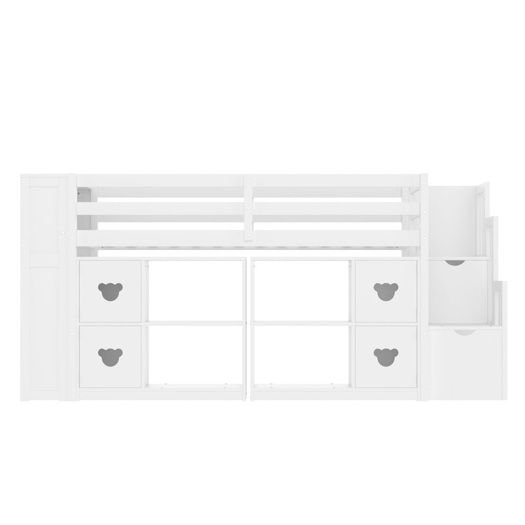 Kids Twin Loft Bed with Storage Cabinets