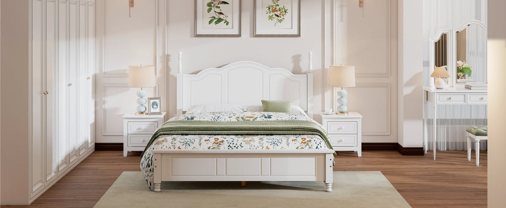 Queen Retro Style Size Wood Platform Bed Fram