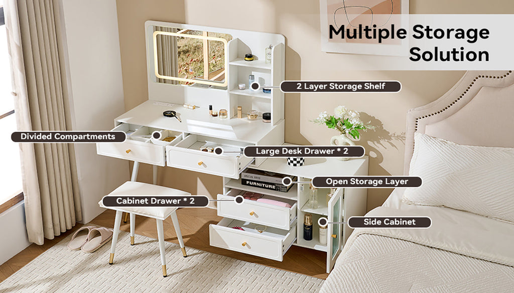 Modern Makeup Vanity Desk with Mirror and Lights