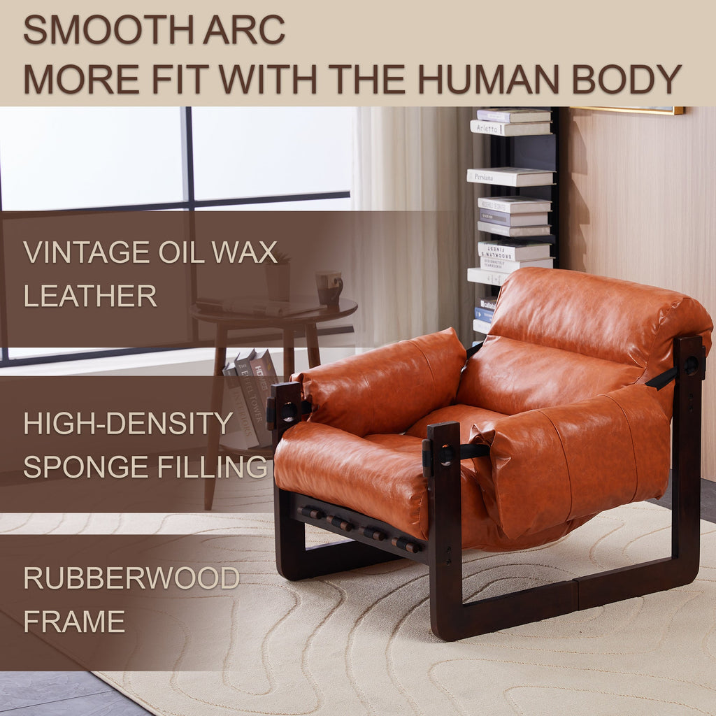 Medieval Modern Lounge Chair Removable Armrests Vintage Oil Wax Leather Sofa