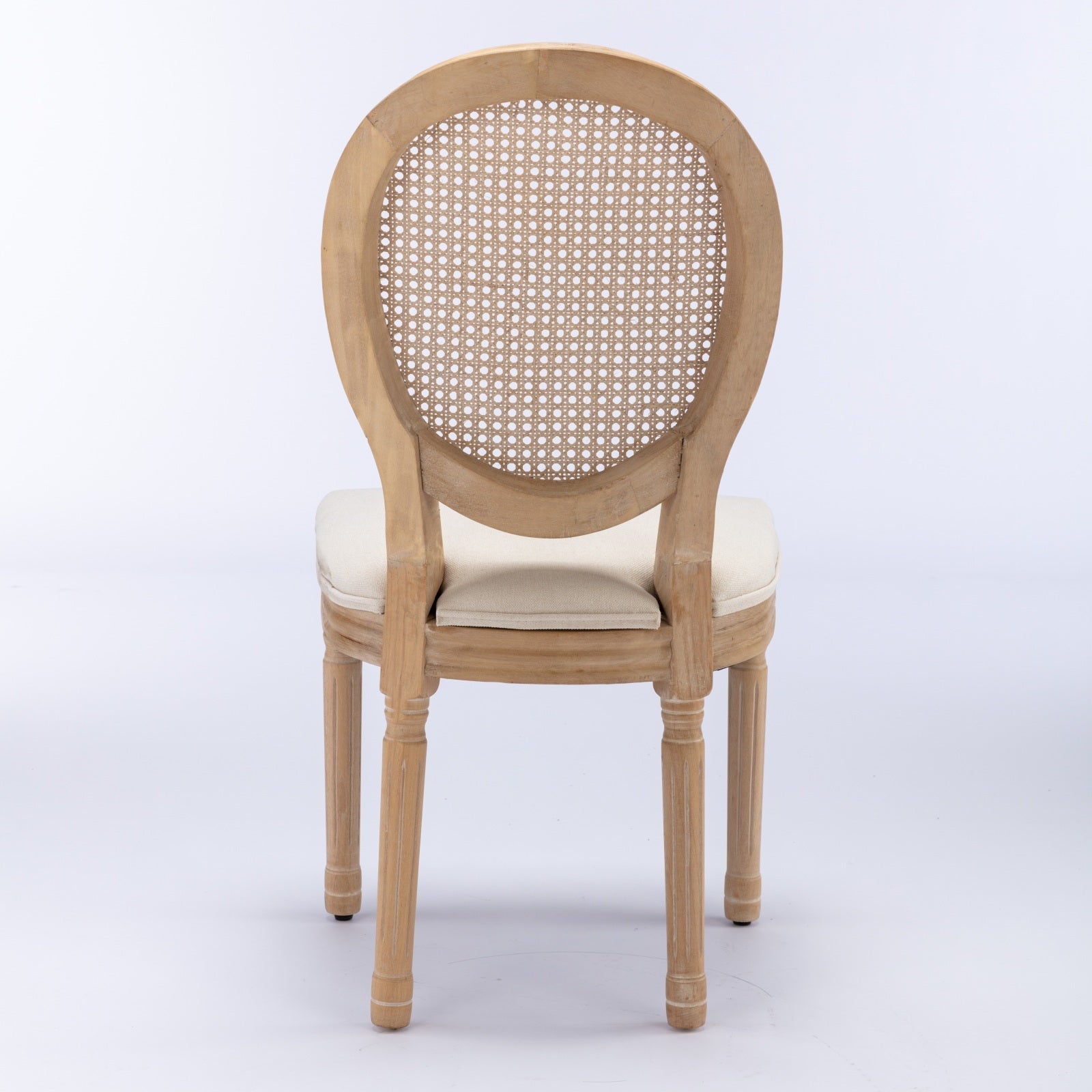 French Style Linen Fabric Rattan Back Dining Chairs (Set of 2)