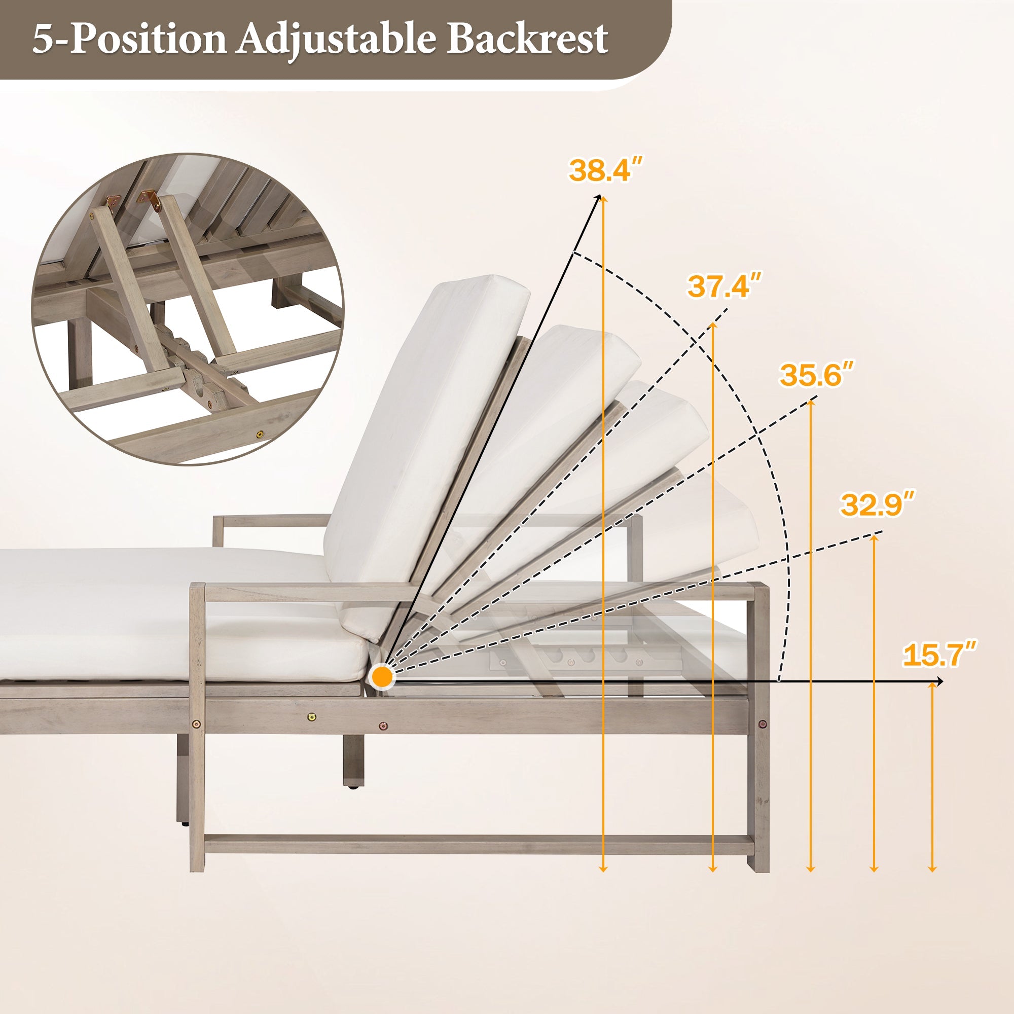 Double chaise lounge 5 position adjustable backs cushioned ideal for patio poolside relaxation