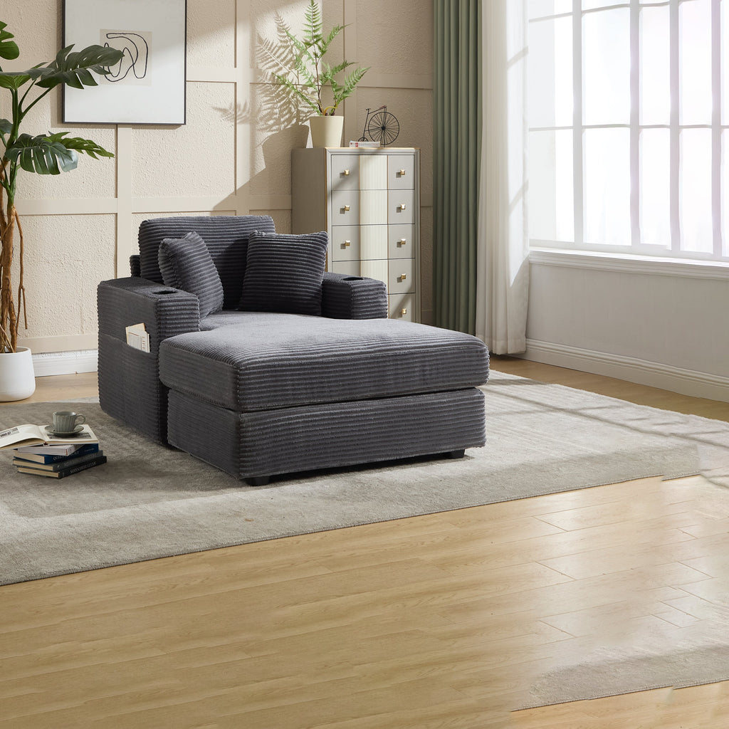 Corduroy Upholstered Chaise Lounge Sofa