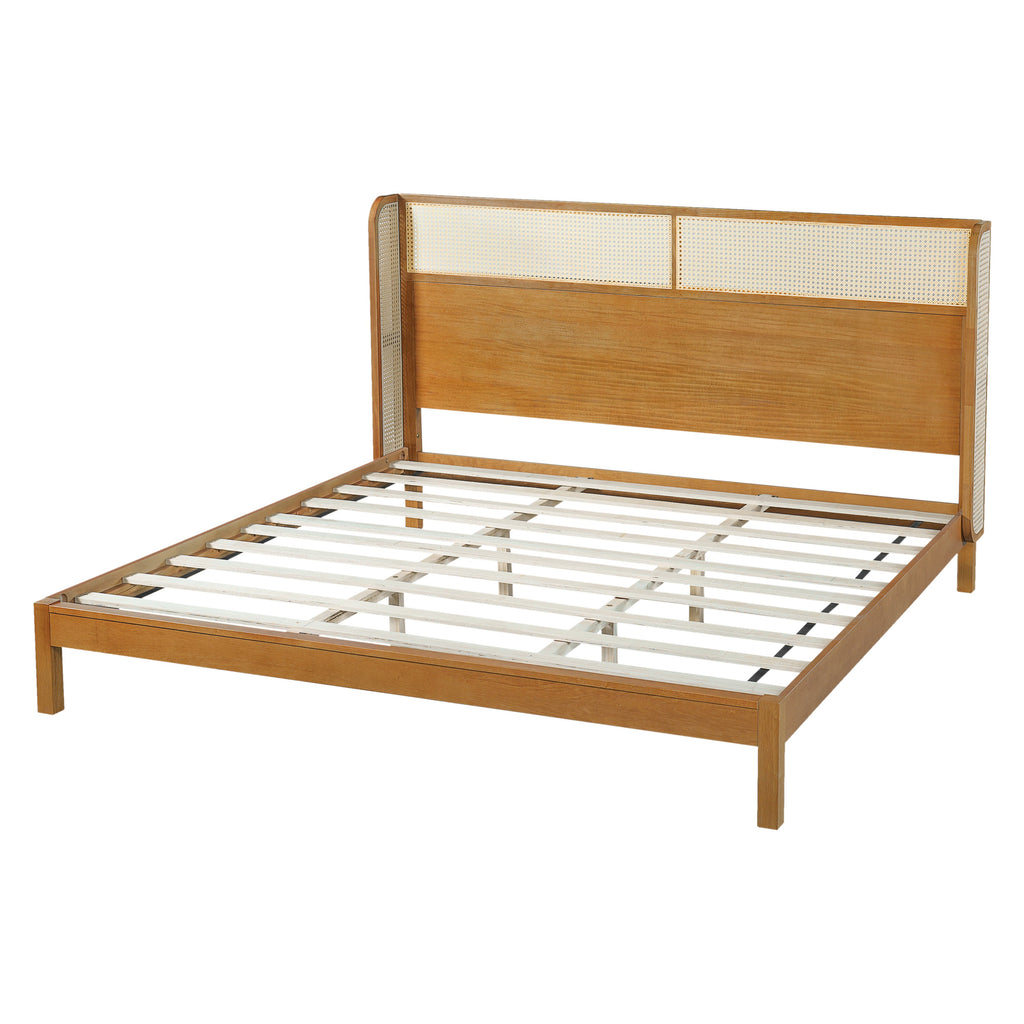Mid Century Modern Bed With Natural Color Headboard