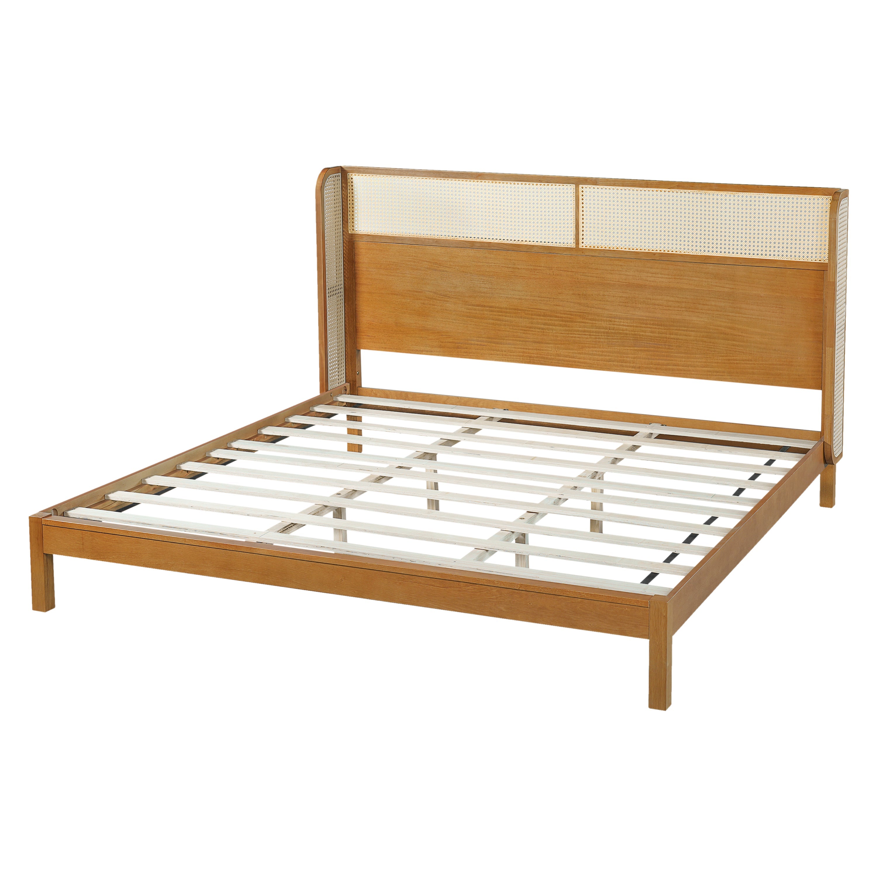 Mid Century Modern Bed With Natural Color Headboard