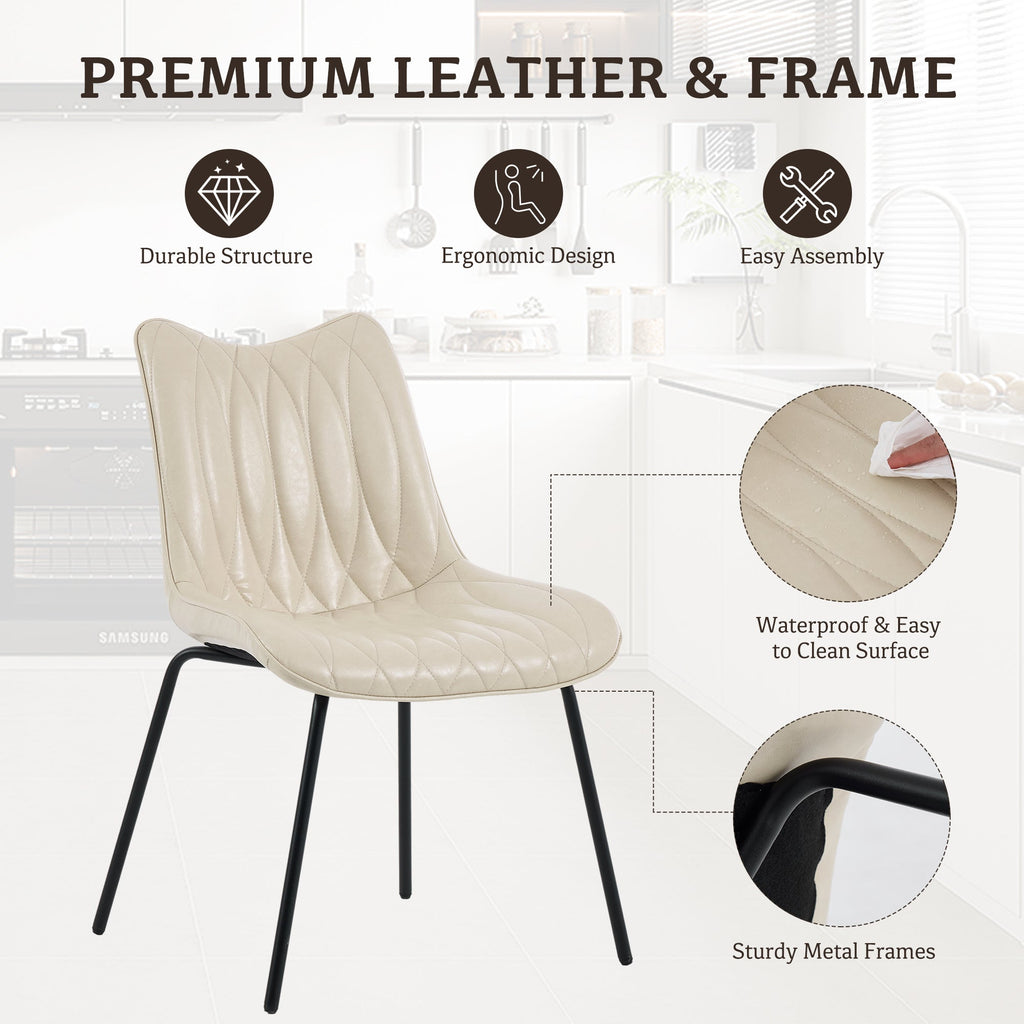 Firmoz Modern PU Leather Dining Chair with Black Iron Legs & Ergonomic Backrest