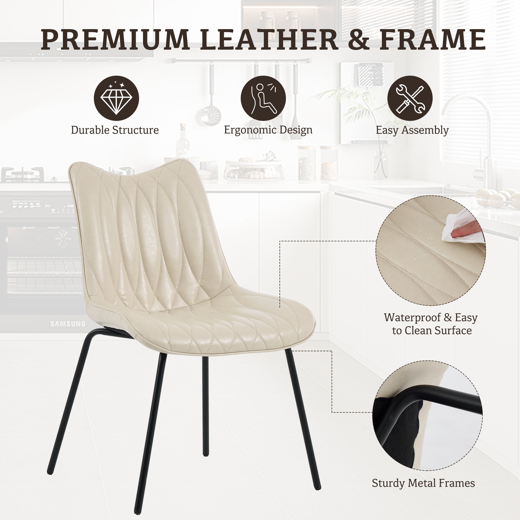 Firmoz Modern PU Leather Dining Chair with Black Iron Legs & Ergonomic Backrest