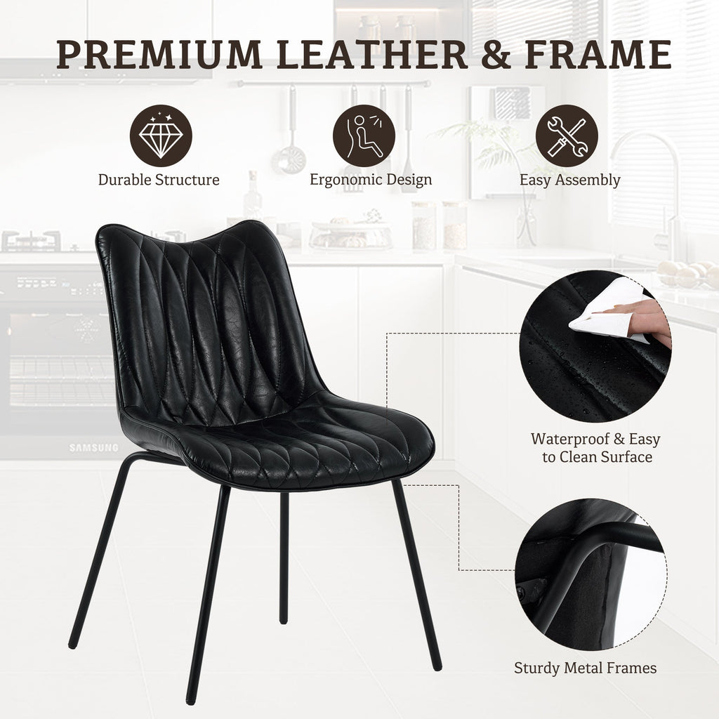Firmoz Modern PU Leather Dining Chair with Black Iron Legs & Ergonomic Backrest