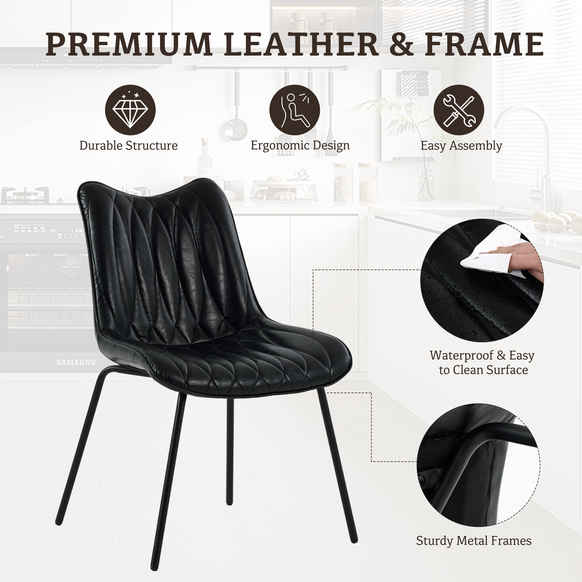 Firmoz Modern PU Leather Dining Chair with Black Iron Legs & Ergonomic Backrest